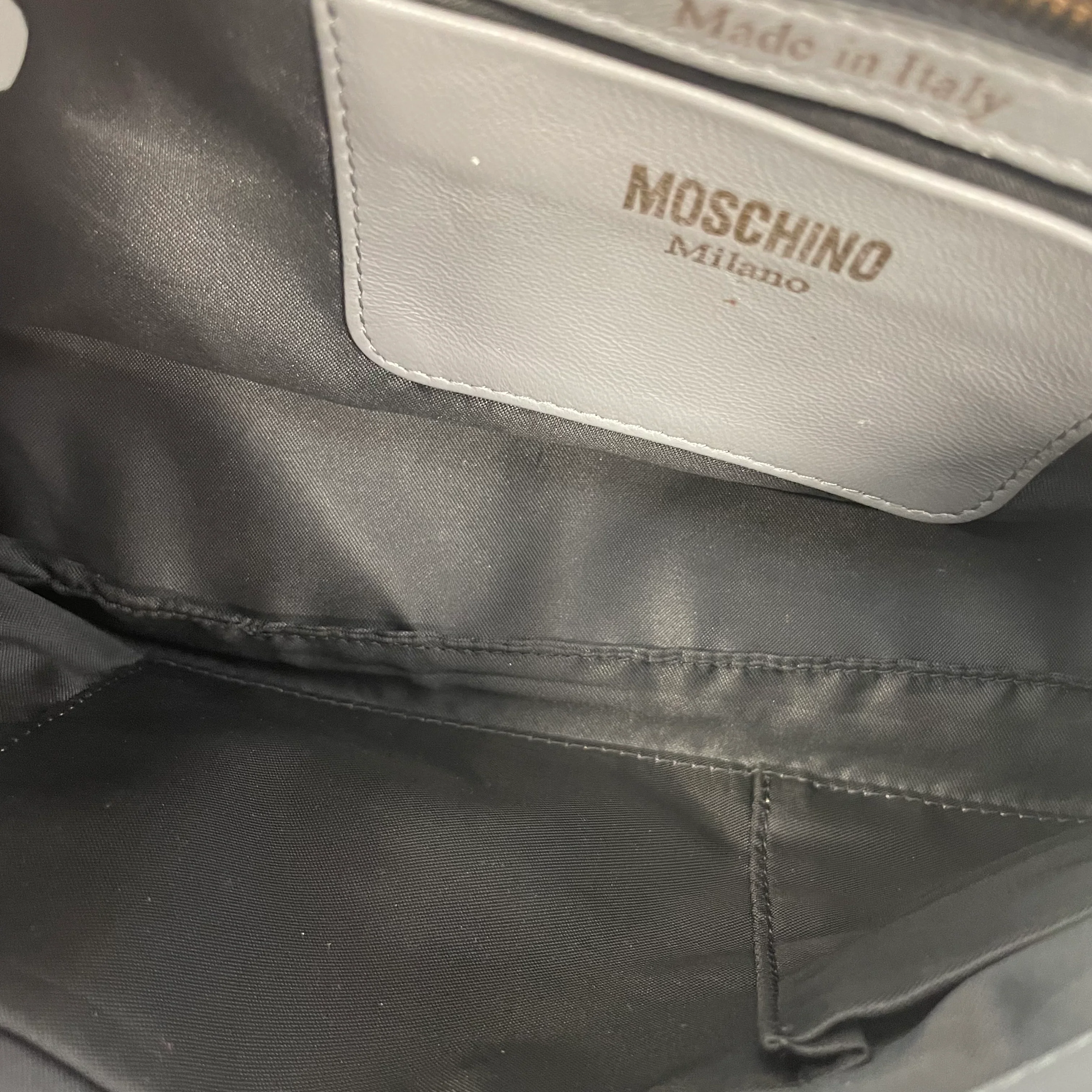 MOSCHINO/Cross Body Bag/Leather/GRY/BIKER LEATHER JKT BAG