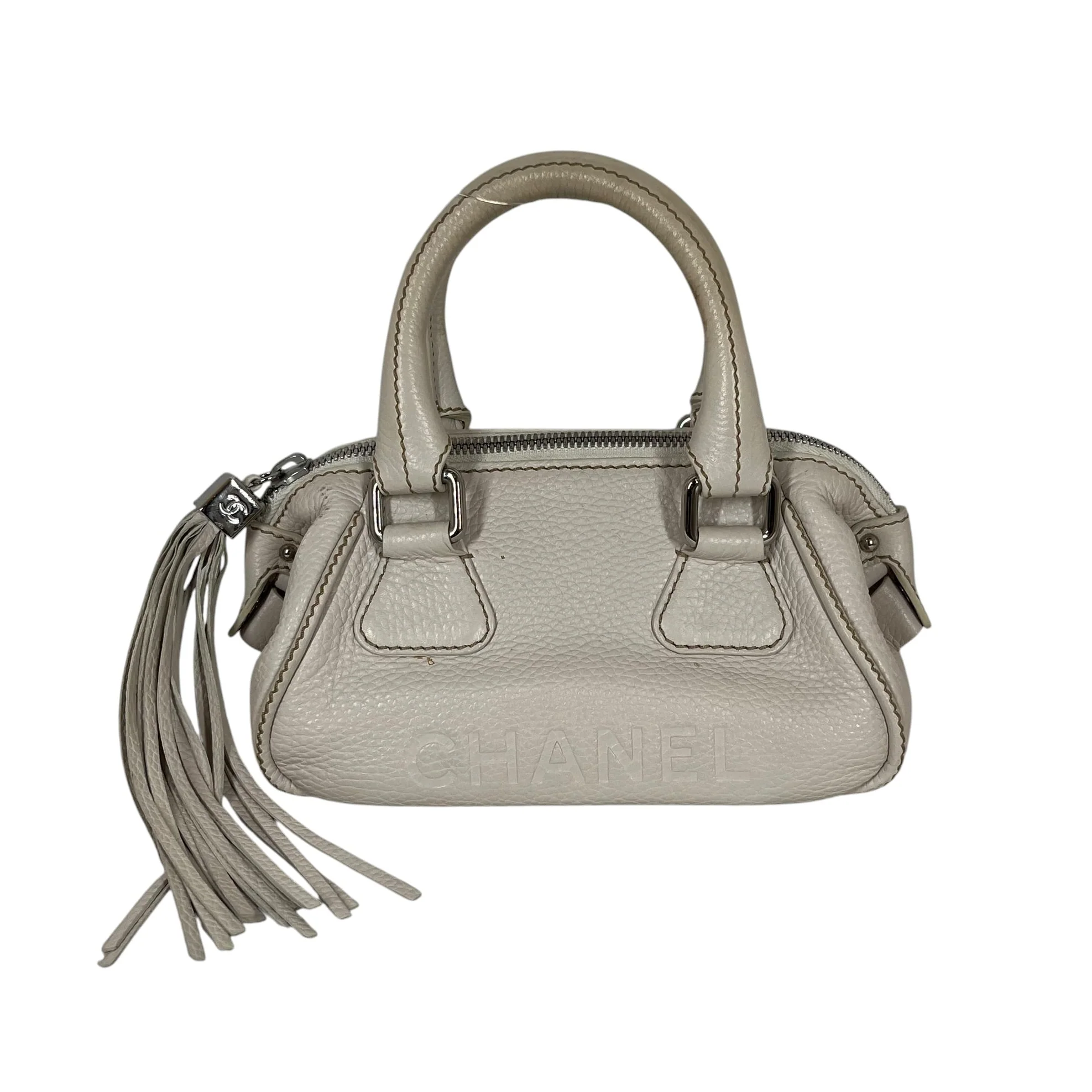 CHANEL/Hand Bag/Leather/WHT/Small Lax Tassle Bag