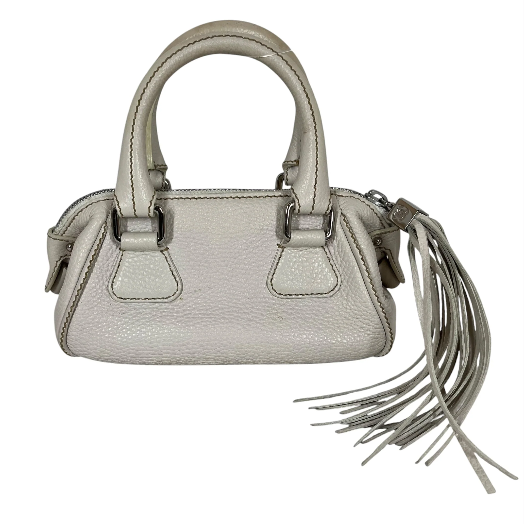 CHANEL/Hand Bag/Leather/WHT/Small Lax Tassle Bag