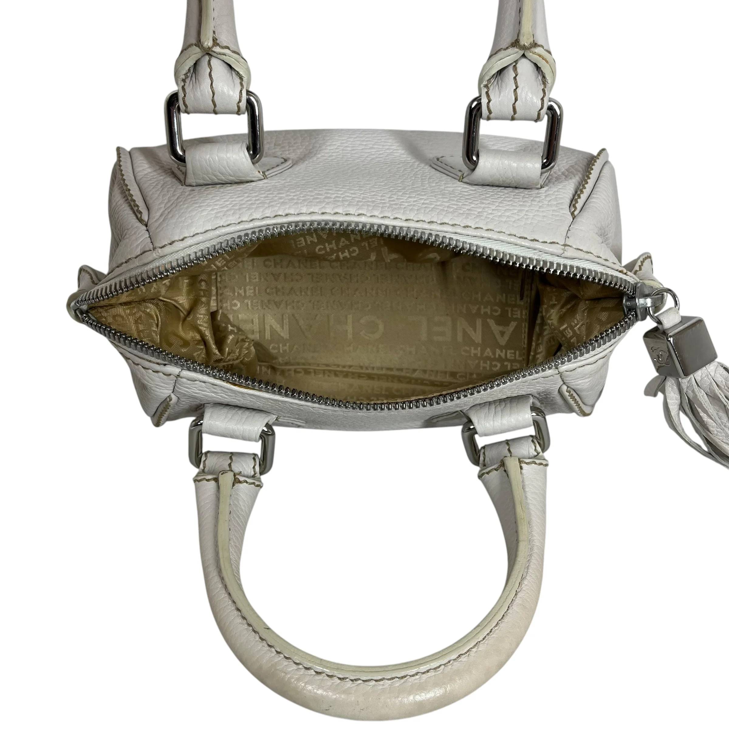 CHANEL/Hand Bag/Leather/WHT/Small Lax Tassle Bag