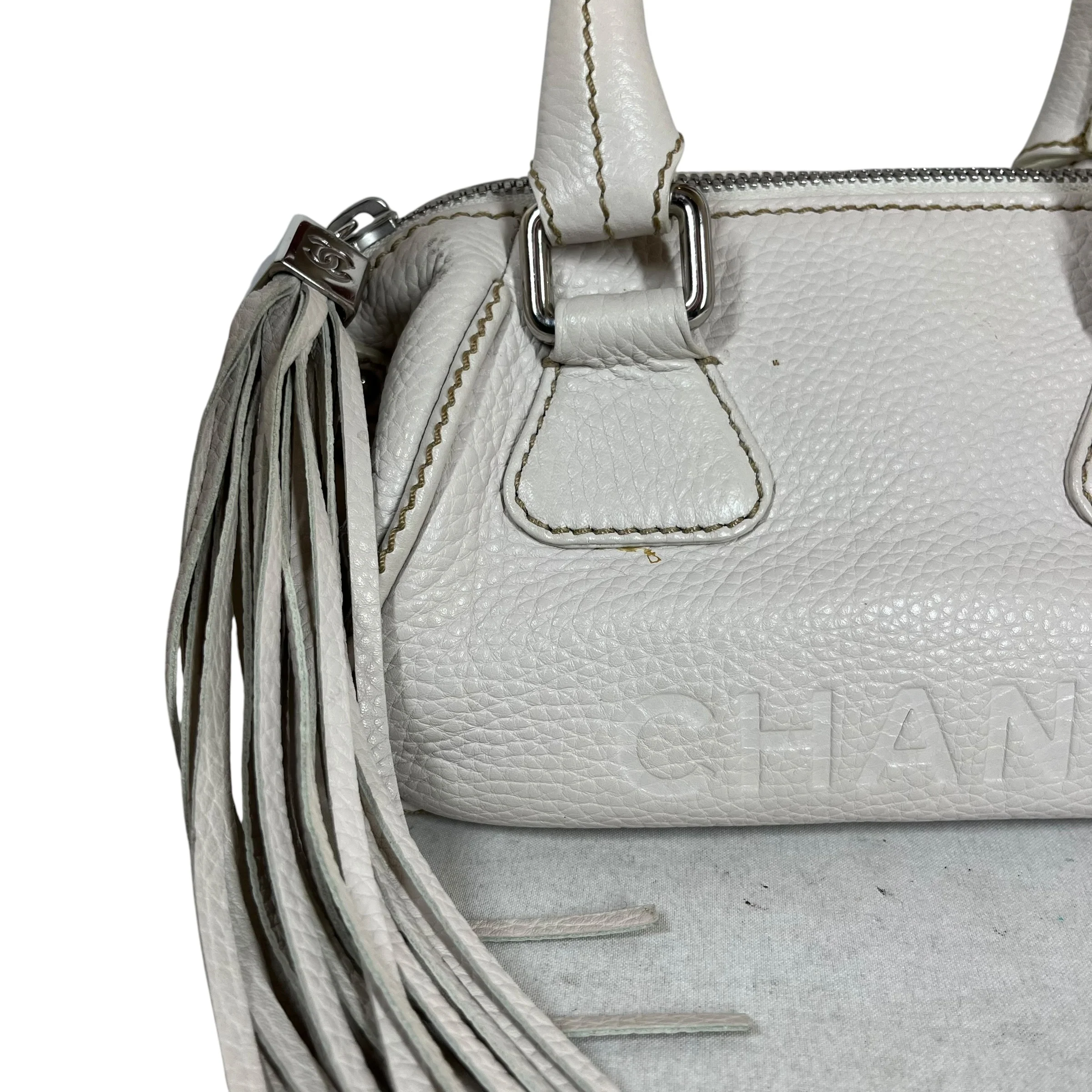 CHANEL/Hand Bag/Leather/WHT/Small Lax Tassle Bag