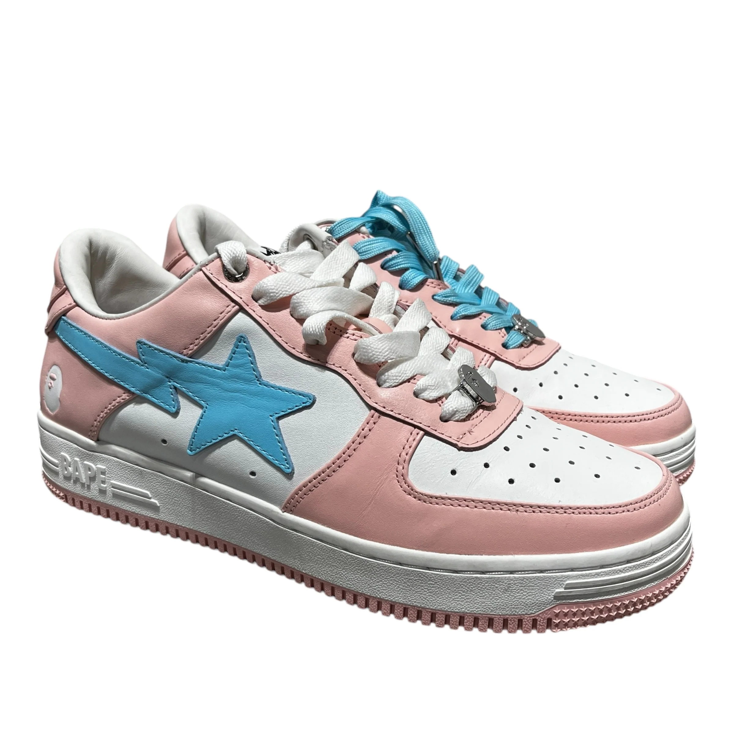 BAPE STA!/Low-Sneakers/US 9/Leather/PNK/PASTEL PINK/BLUE