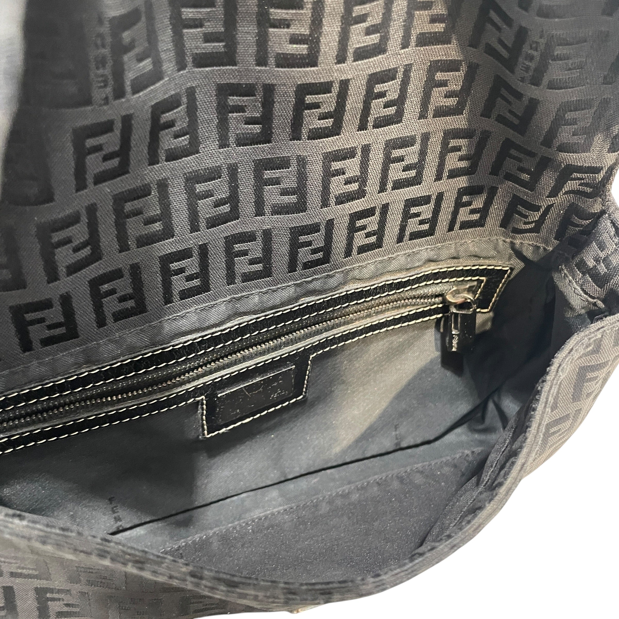 FENDI/Hand Bag/Monogram/Cotton/BLK/Zucchino Baguette
