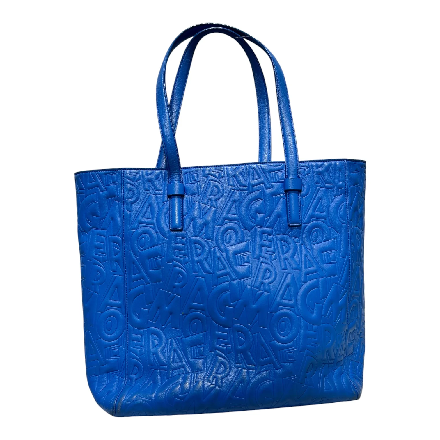 Salvatore Ferragamo/Tote Bag/All Over Print/Leather/BLU/Ferragamo All Over Letters