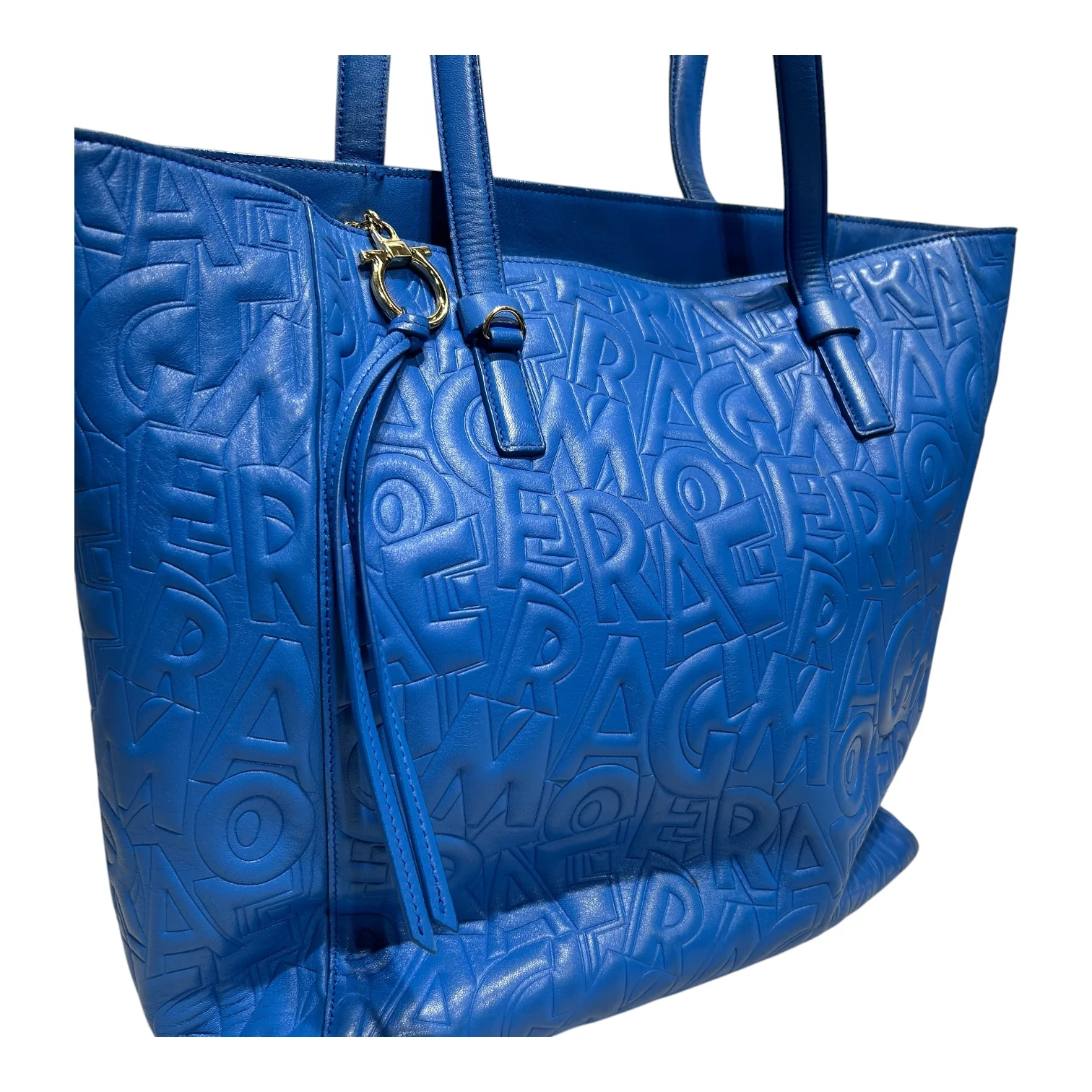 Salvatore Ferragamo/Tote Bag/All Over Print/Leather/BLU/Ferragamo All Over Letters