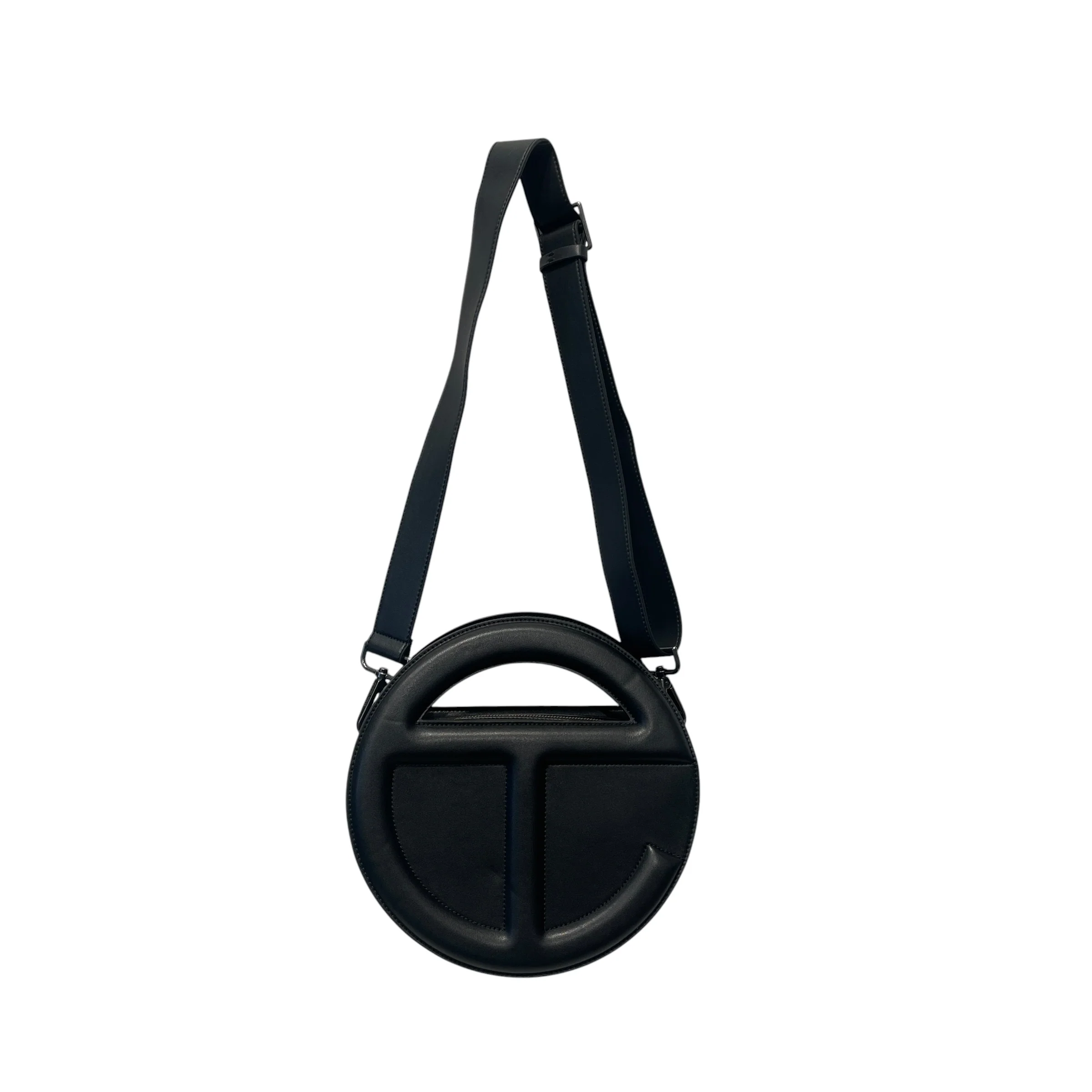 Telfar/Cross Body Bag/Faux Leather/BLK/CIRCLE BAG DOUBLE SIDED LOGO