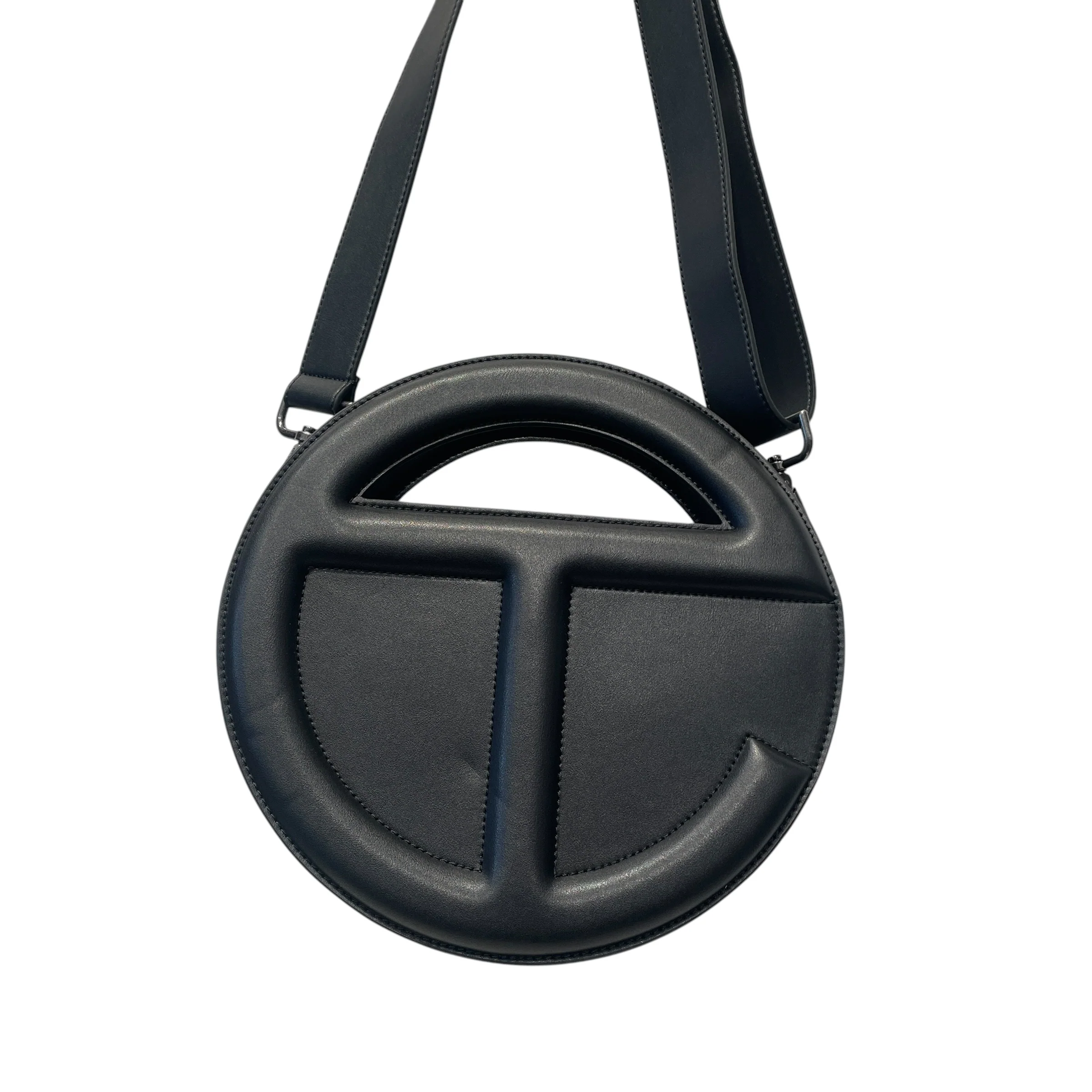 Telfar/Cross Body Bag/Faux Leather/BLK/CIRCLE BAG DOUBLE SIDED LOGO