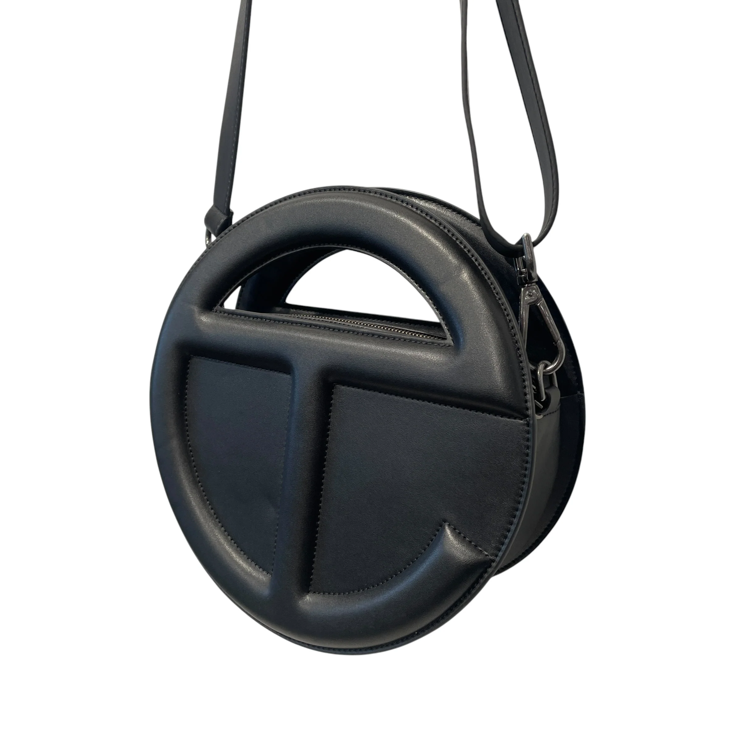 Telfar/Cross Body Bag/Faux Leather/BLK/CIRCLE BAG DOUBLE SIDED LOGO