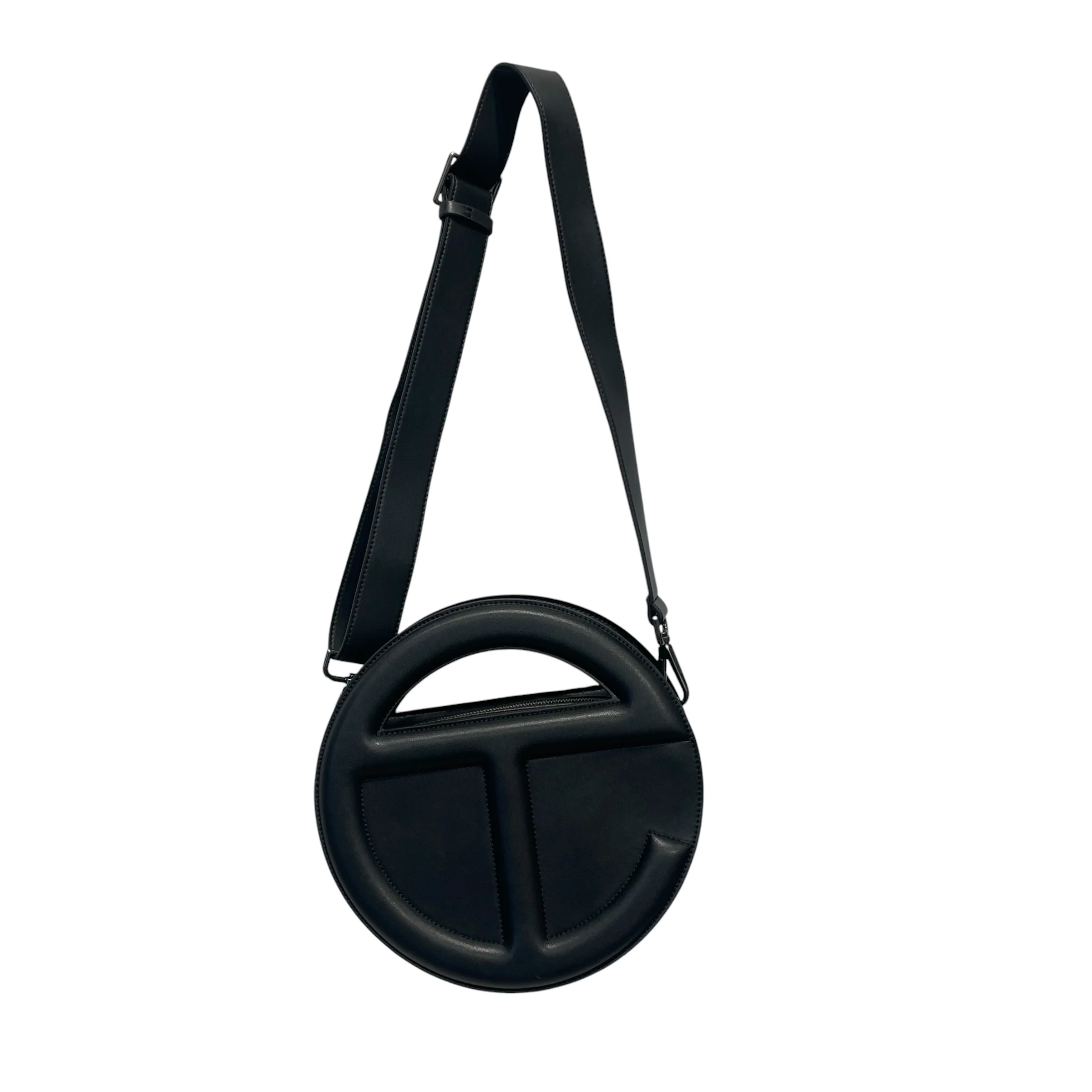 Telfar/Cross Body Bag/Faux Leather/BLK/CIRCLE BAG DOUBLE SIDED LOGO