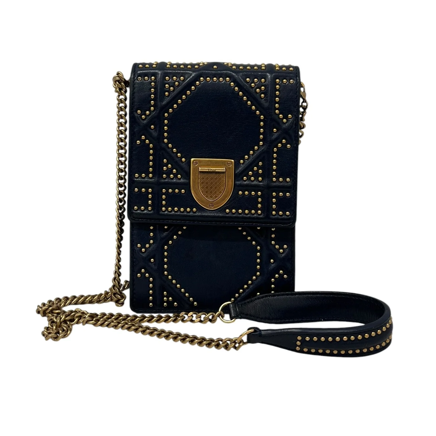 Christian Dior/Cross Body Bag/Leather/NVY/STUDDED VERT DIORAMA02-B0-1107