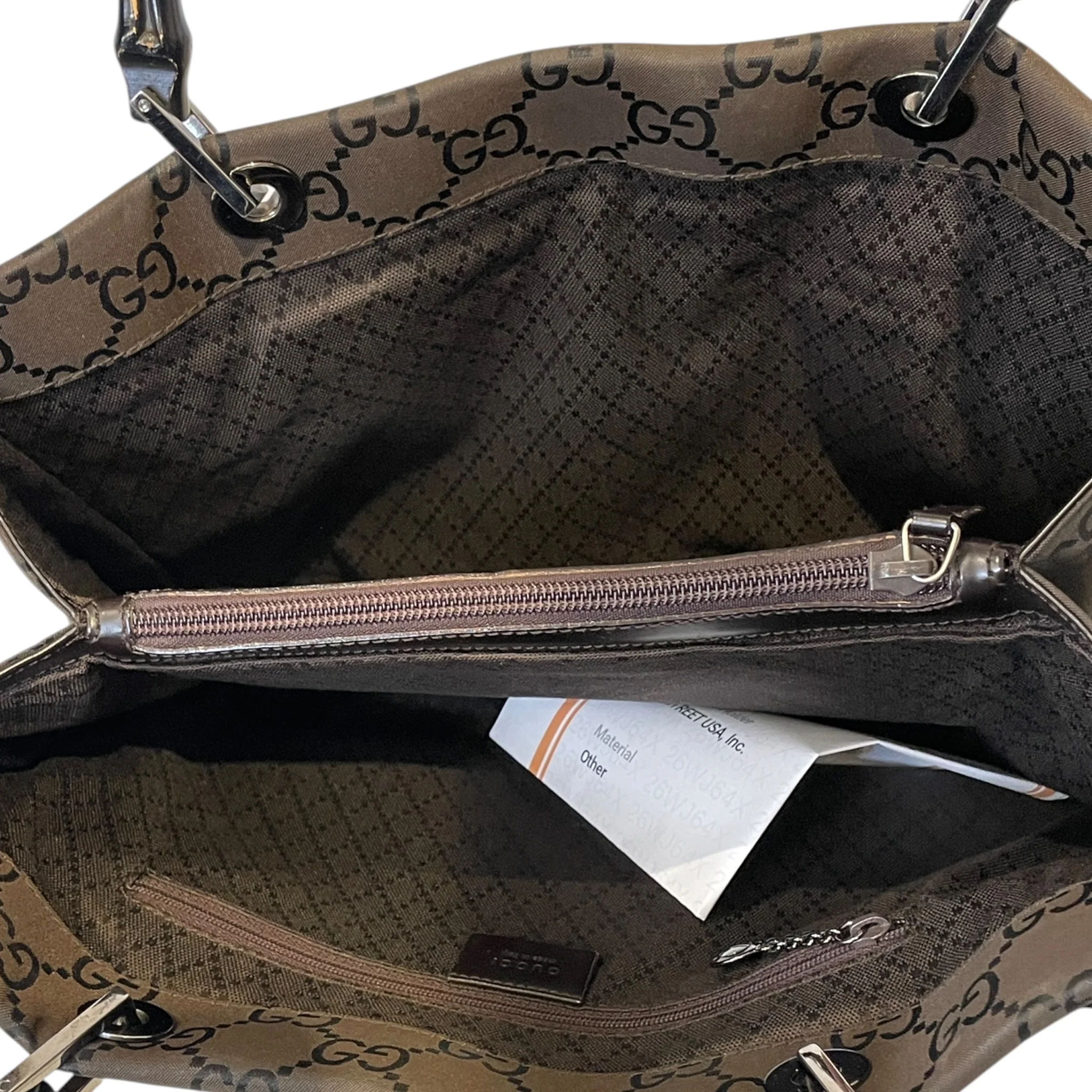 GUCCI/Hand Bag/All Over Print/Nylon/BRW/GG BAMBOO Handle