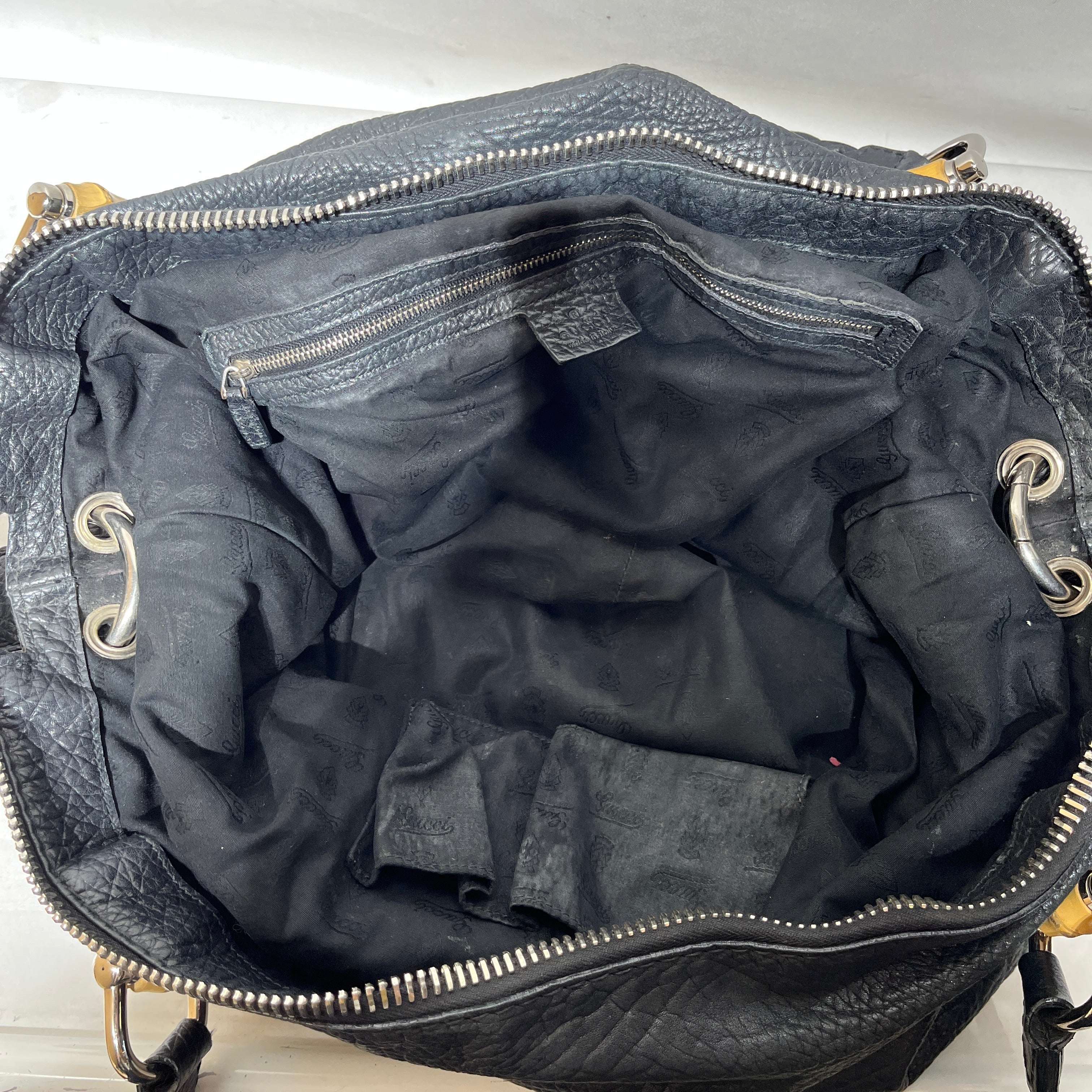 GUCCI/Tote Bag/Leather/BLK/bamboo tote