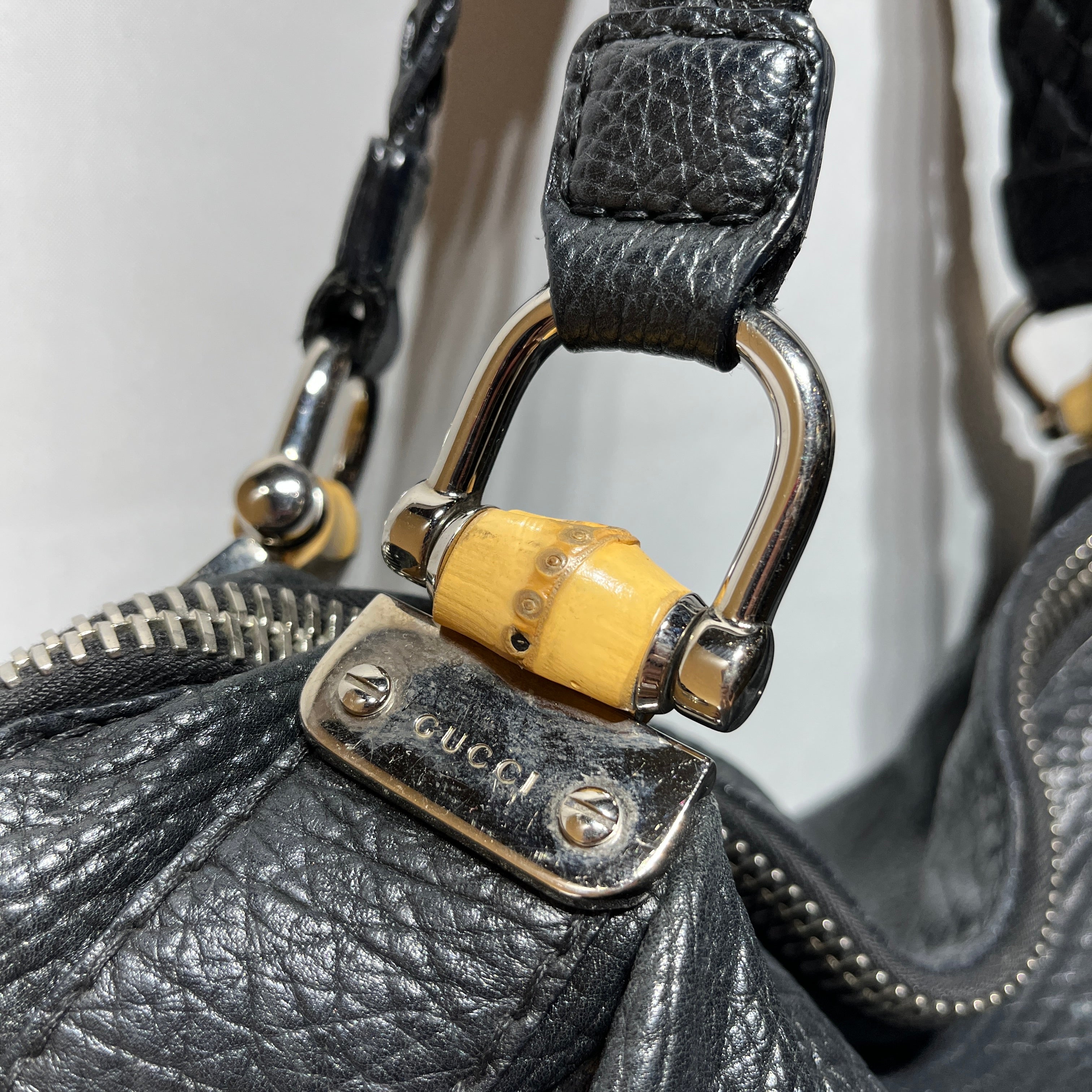 GUCCI/Tote Bag/Leather/BLK/bamboo tote