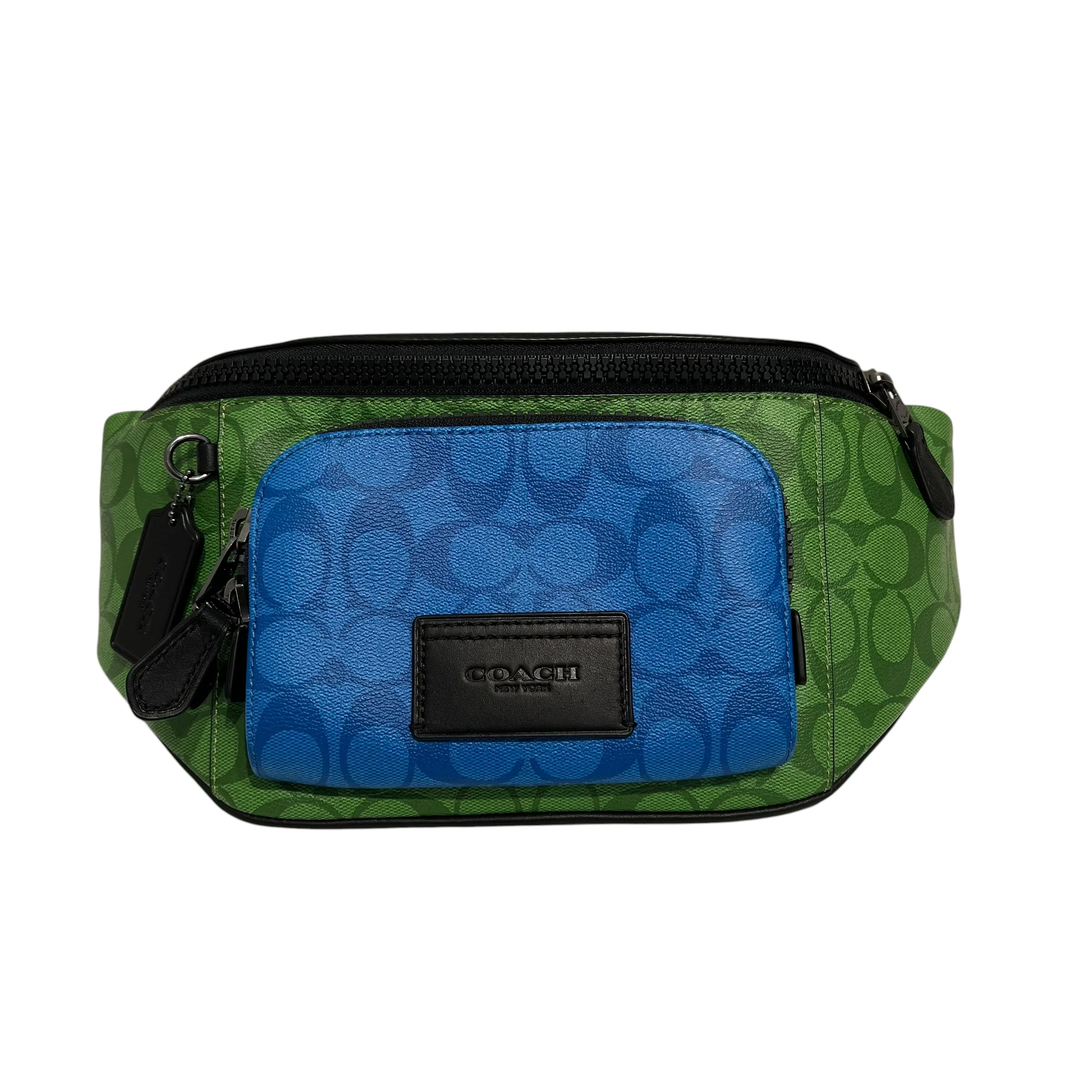 COACH/Fanny Pack/All Over Print/Leather/GRN/ Multi Block Track Bag GRN/BLU