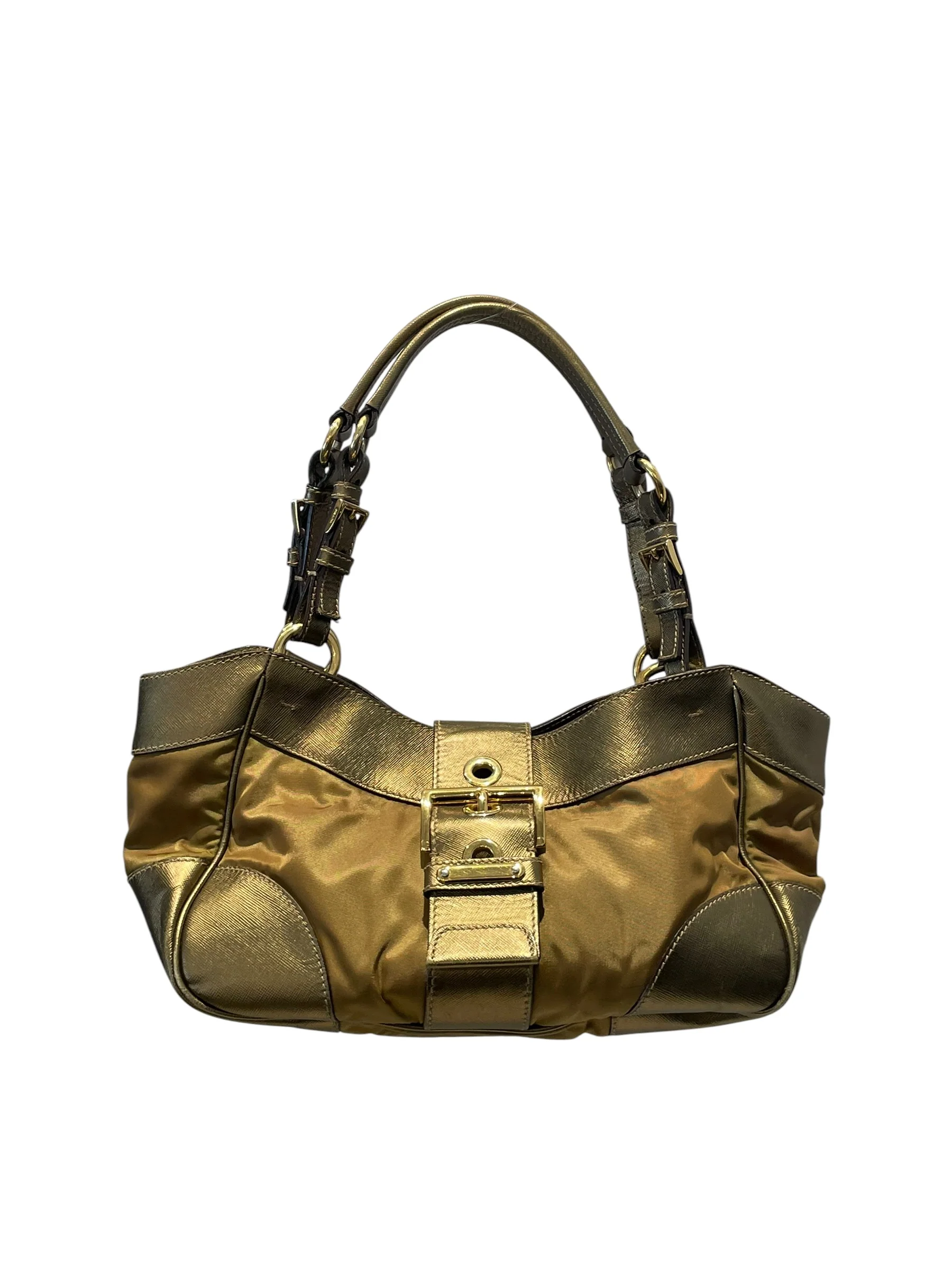 PRADA/Hand Bag/Nylon/GLD/BUCKLE HOBO SAFFIANO