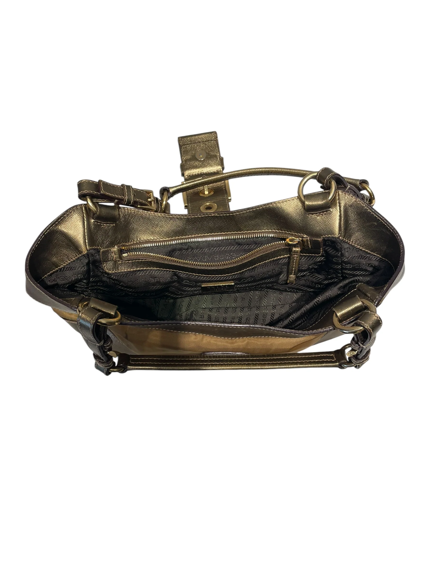 PRADA/Hand Bag/Nylon/GLD/BUCKLE HOBO SAFFIANO