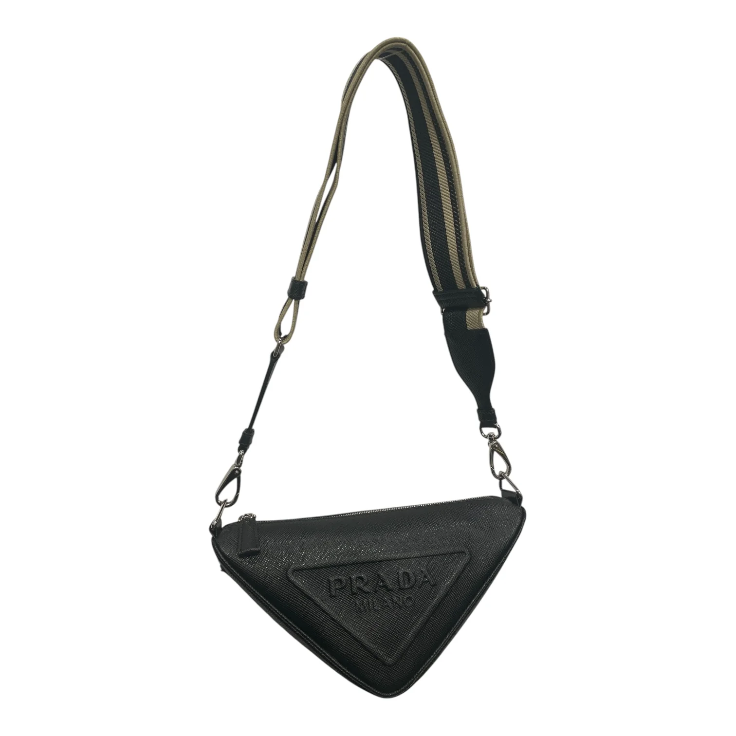 PRADA/Cross Body Bag/Leather/BLK/SAFFINO LEATHER TRIANGLE CROSS