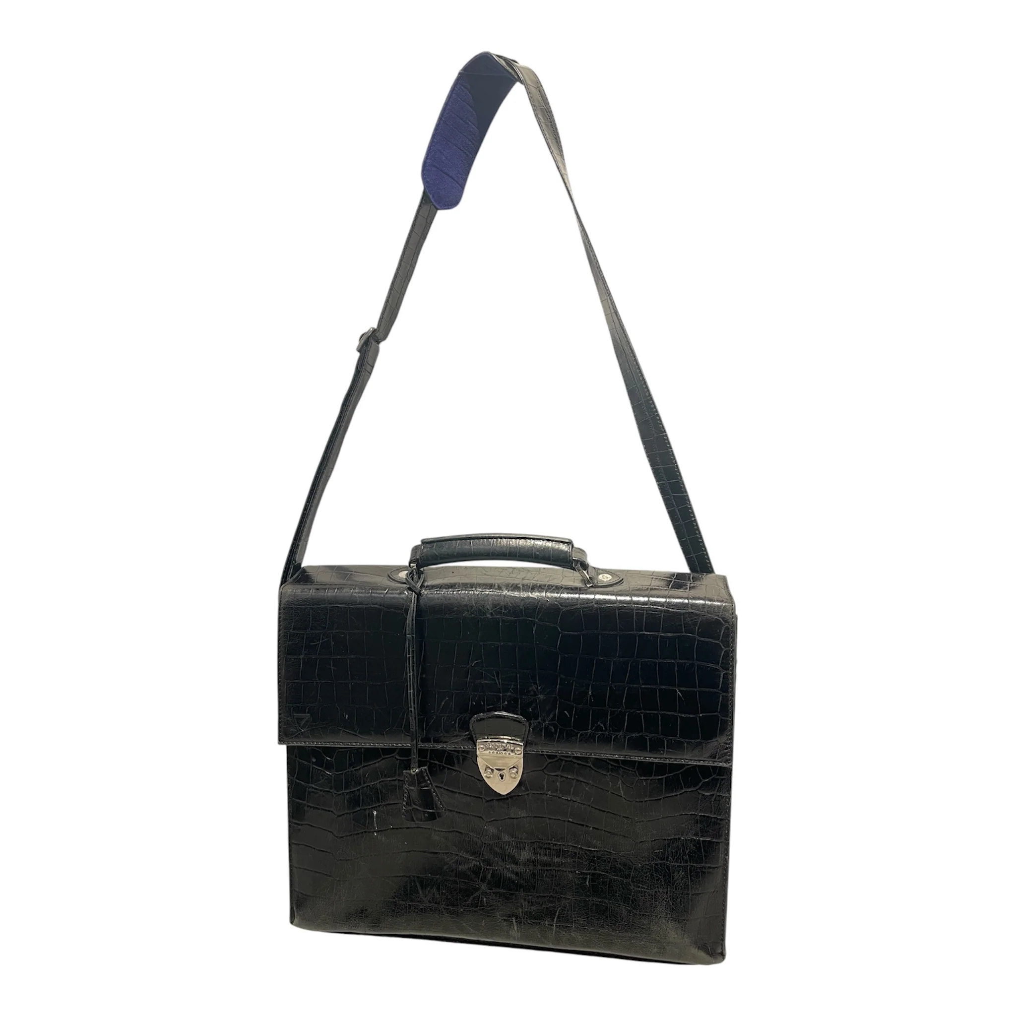 Aspinal of London/Cross Body Bag/Leather/BLK/Croc Embossed Bag