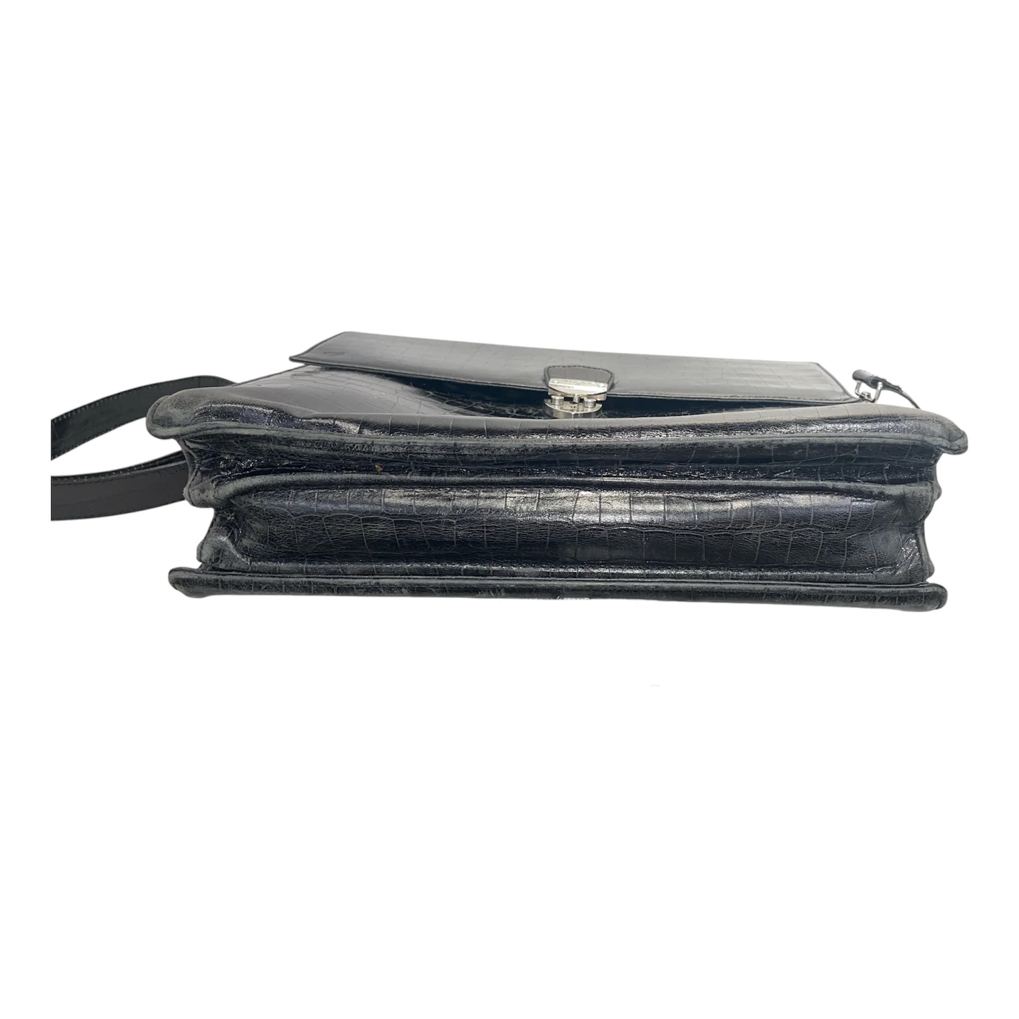 Aspinal of London/Cross Body Bag/Leather/BLK/Croc Embossed Bag