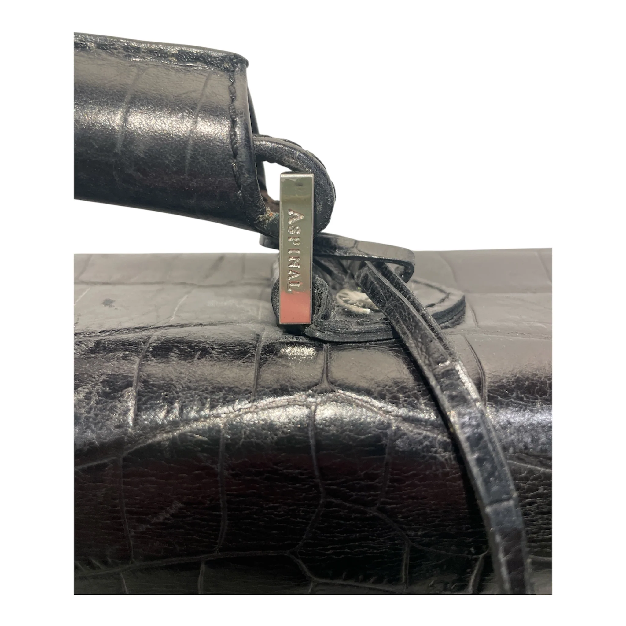 Aspinal of London/Cross Body Bag/Leather/BLK/Croc Embossed Bag