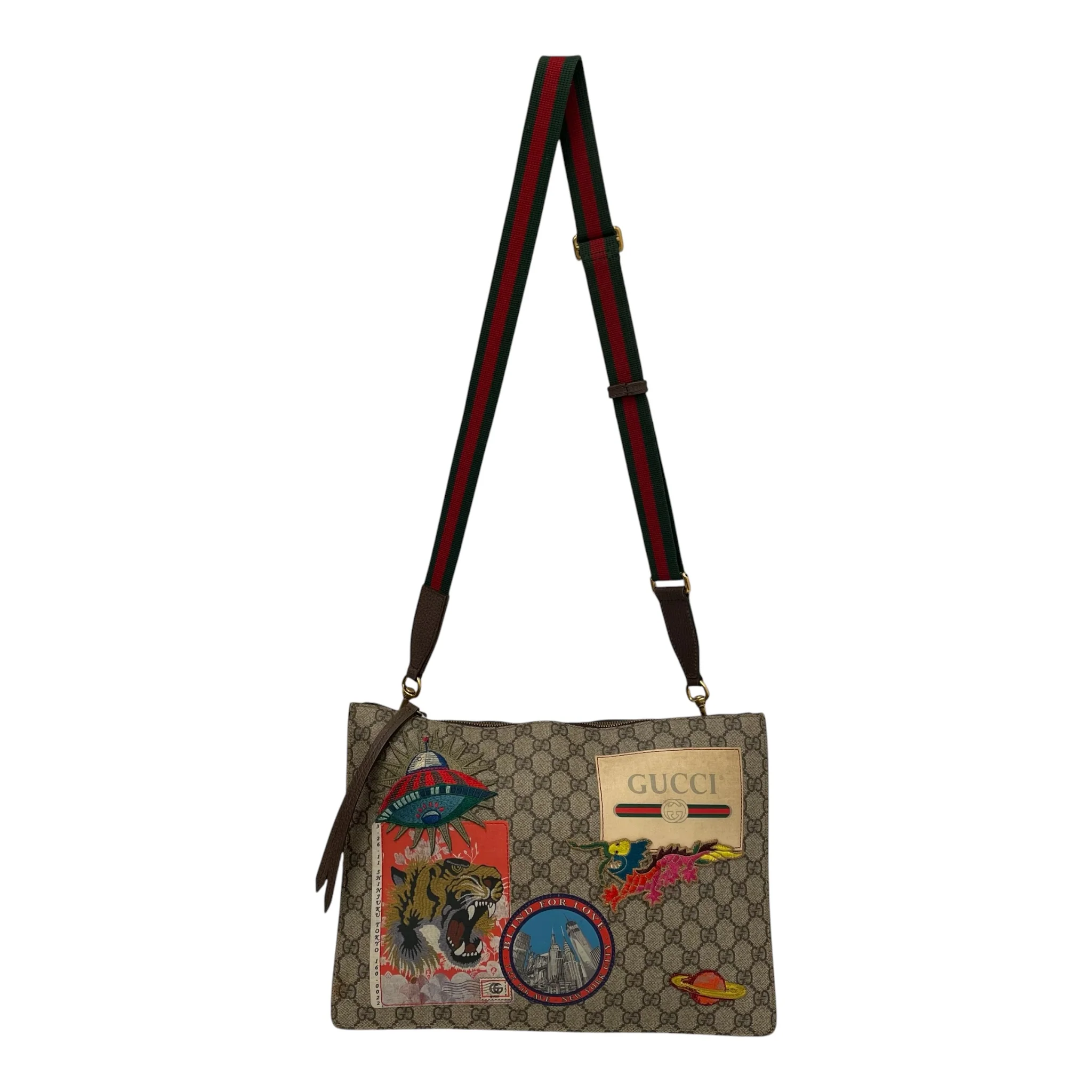 GUCCI/Clutch Bag/Monogram/Leather/MLT/PATCHESFRONT