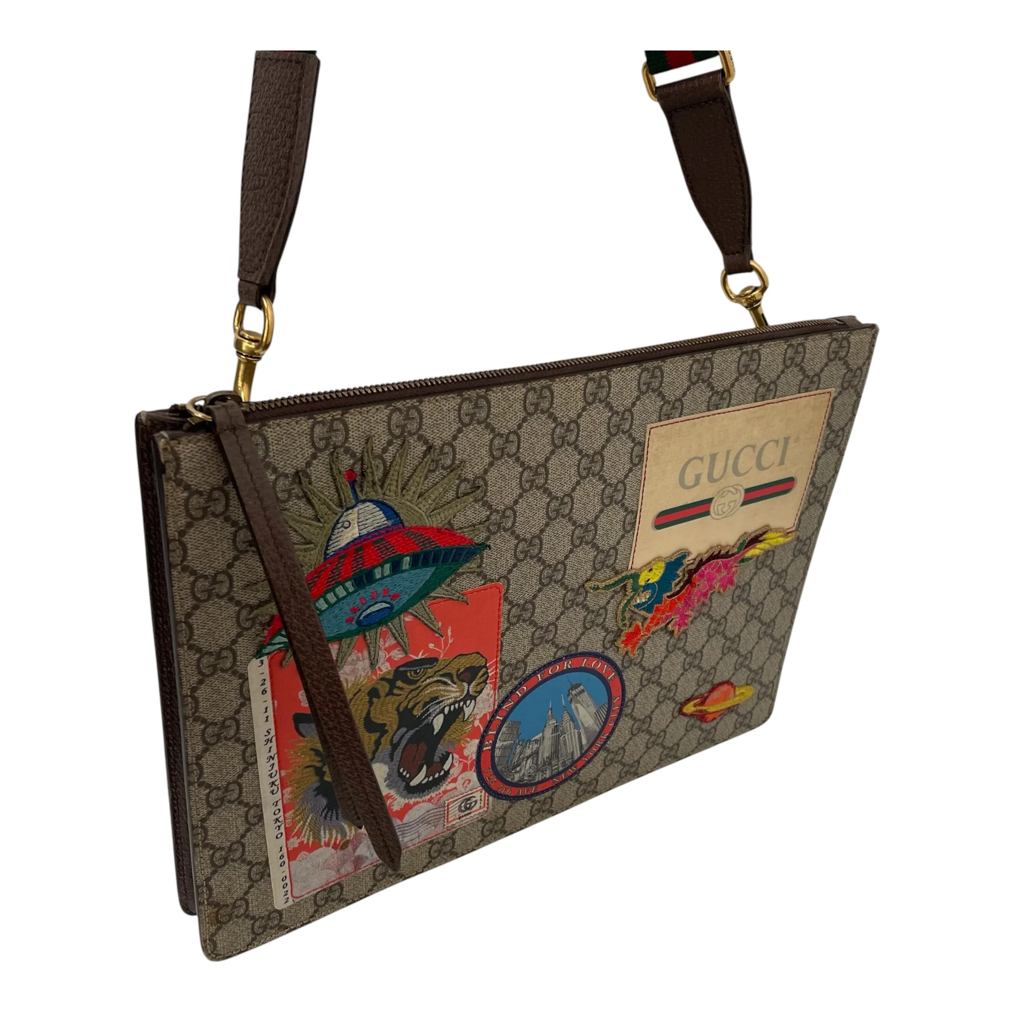 GUCCI/Clutch Bag/Monogram/Leather/MLT/PATCHESFRONT