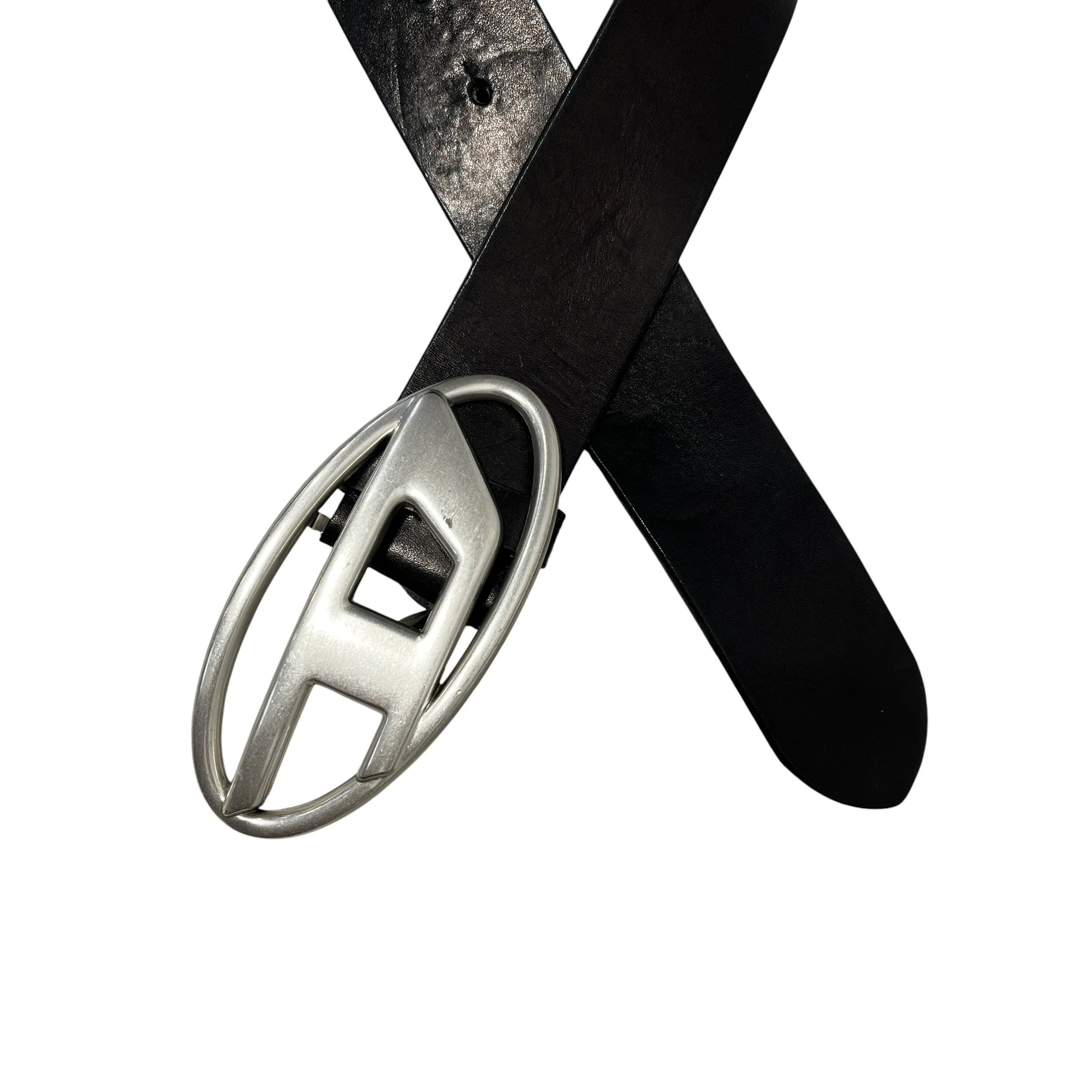 DIESEL/Belt/Leather/BLK/SILVER LOGO BUCKLE