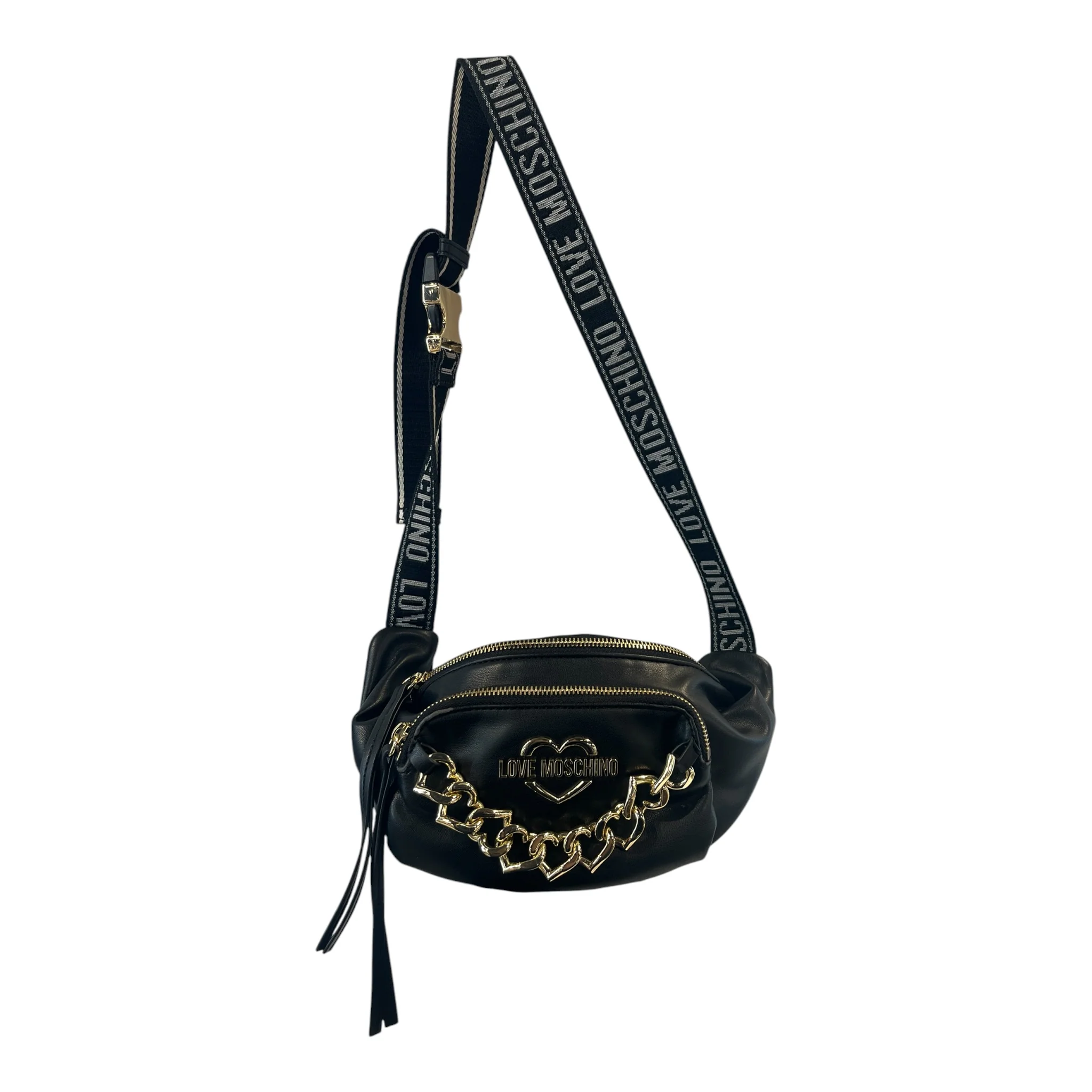 LOVE MOSCHINO/Fanny Pack/Leather/BLK/HEART CHARM BELT BAG