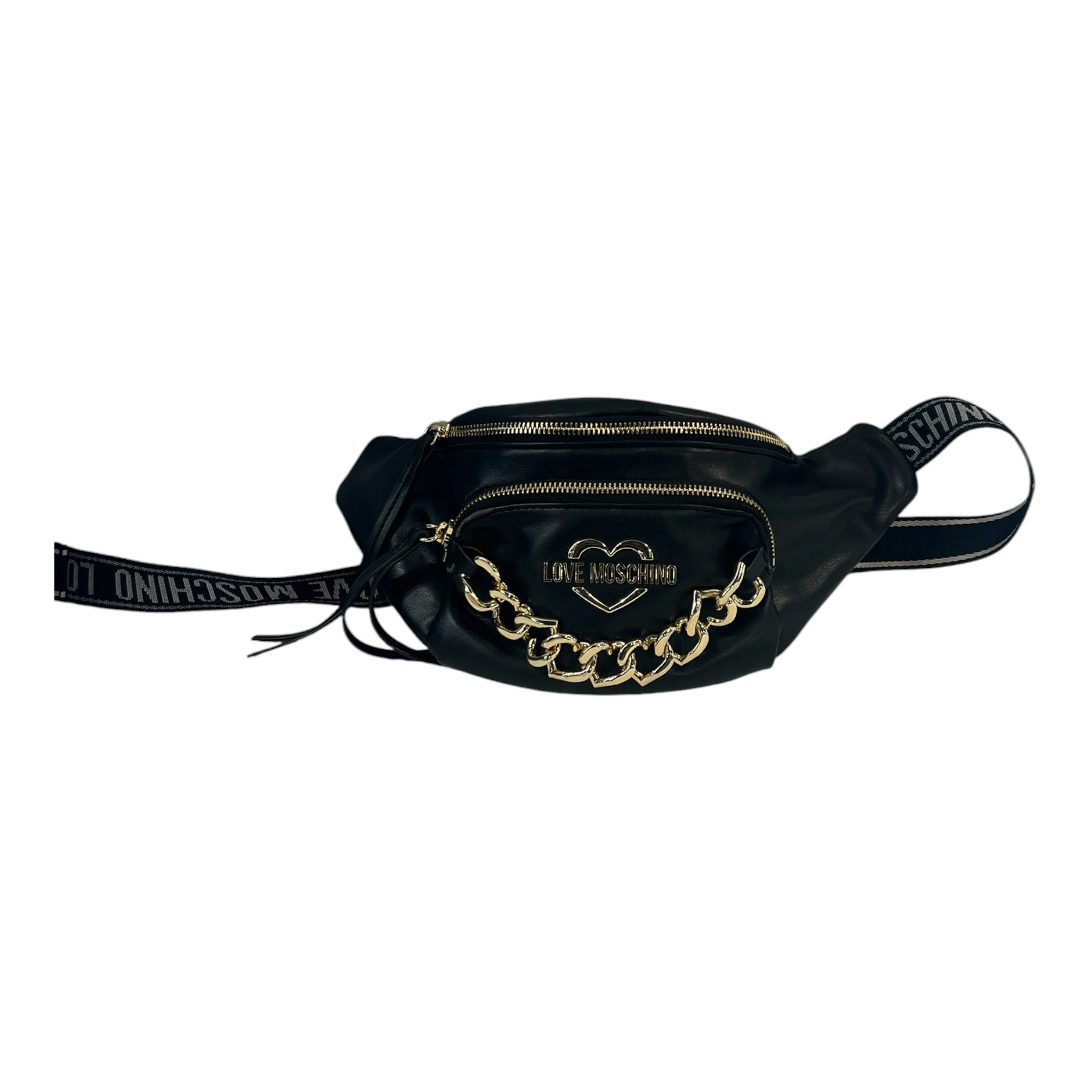 LOVE MOSCHINO/Fanny Pack/Leather/BLK/HEART CHARM BELT BAG