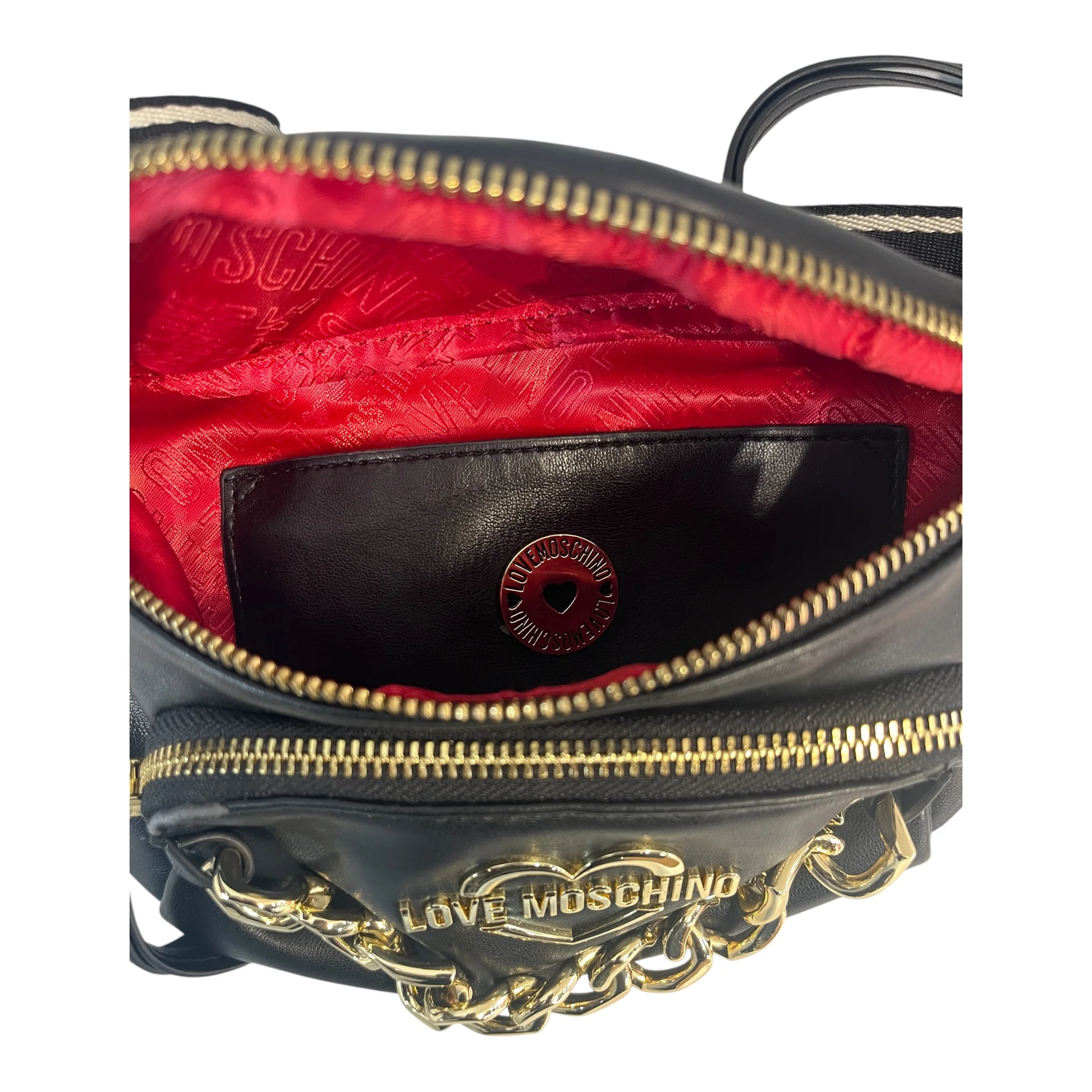 LOVE MOSCHINO/Fanny Pack/Leather/BLK/HEART CHARM BELT BAG