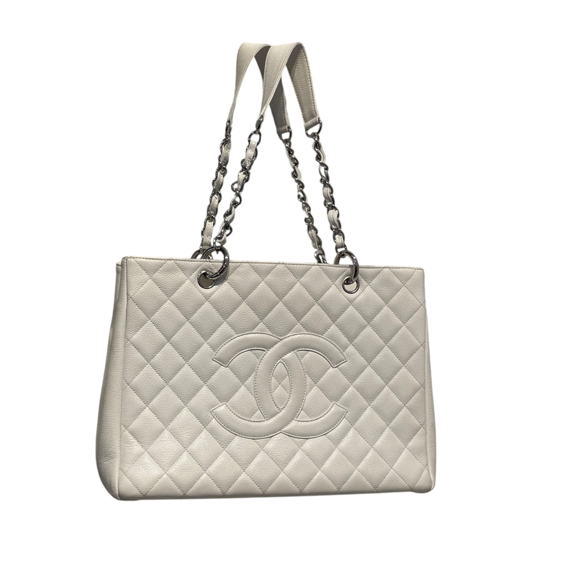 CHANEL/Tote Bag/Leather/WHT/Gran shopping tote