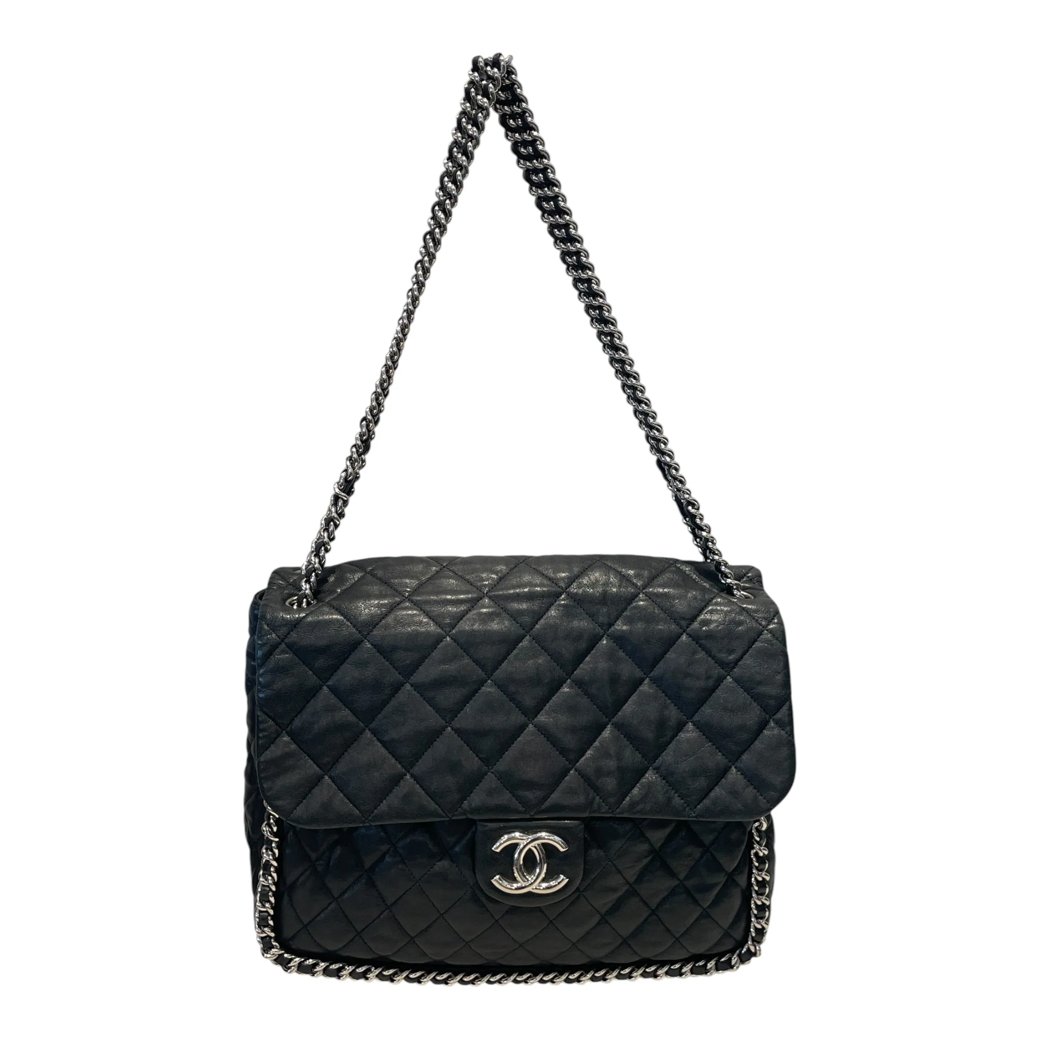 CHANEL/Hand Bag/Leather/BLK/Maxi Chain Around Flap Bag