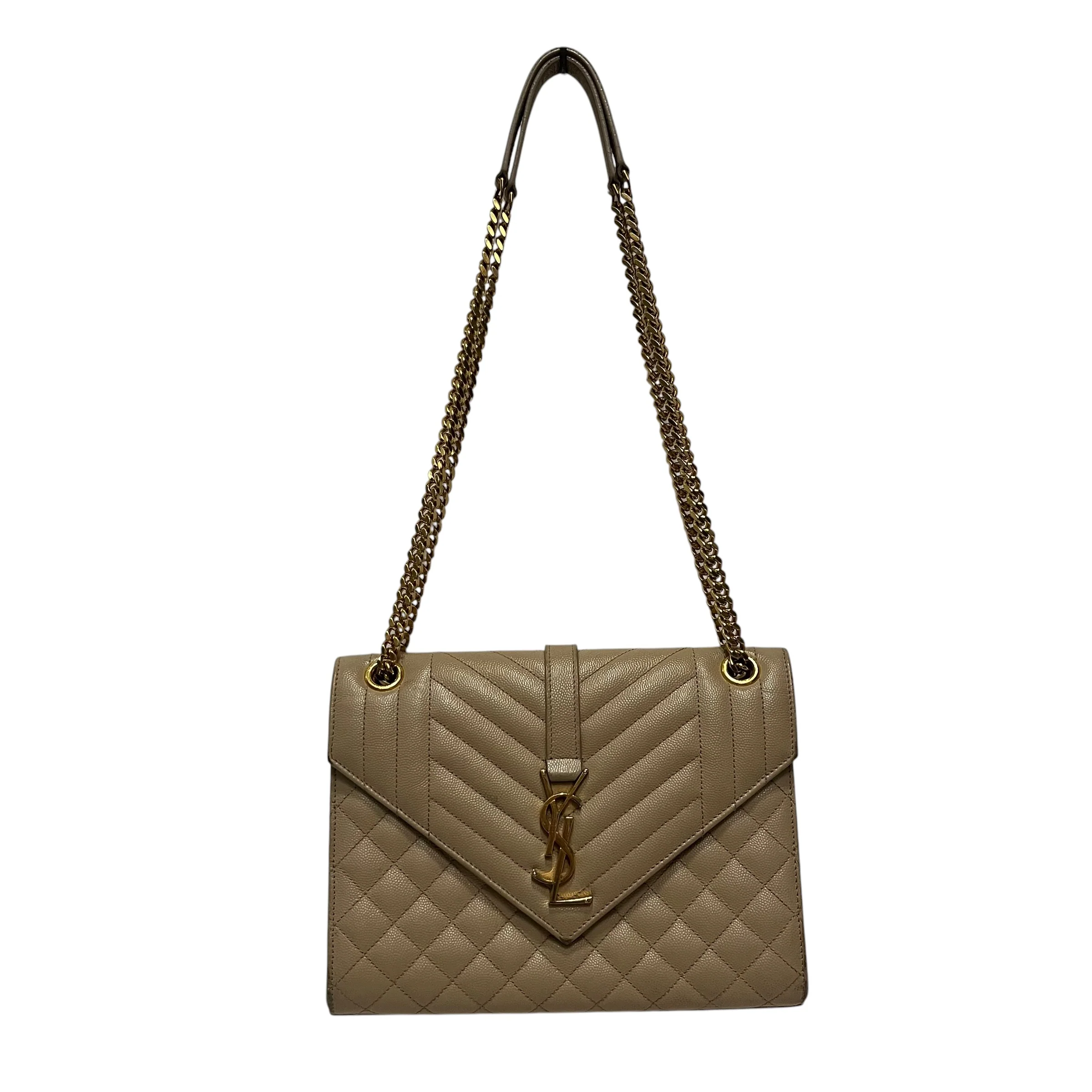 YVES SAINT LAURENT/Cross Body Bag/Leather/BEG/Quilted Envelope Medium