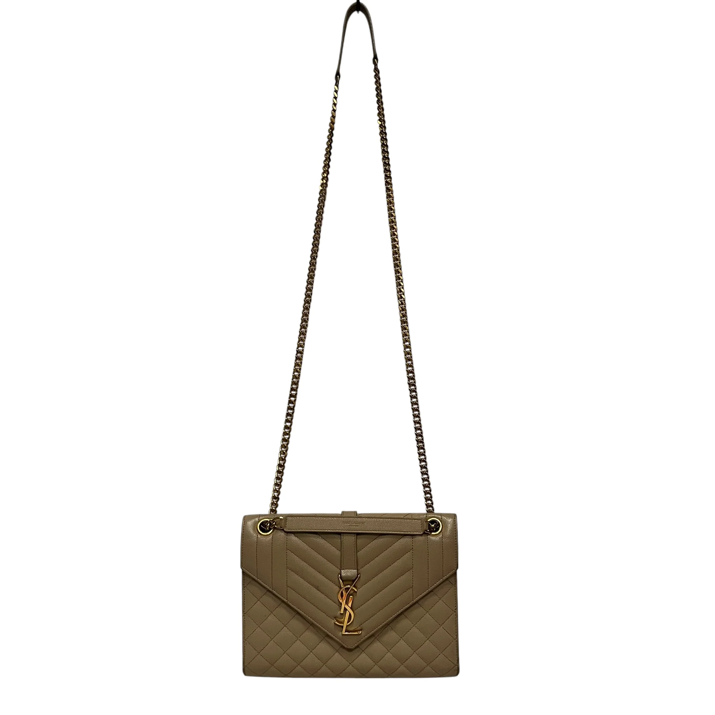 YVES SAINT LAURENT/Cross Body Bag/Leather/BEG/Quilted Envelope Medium