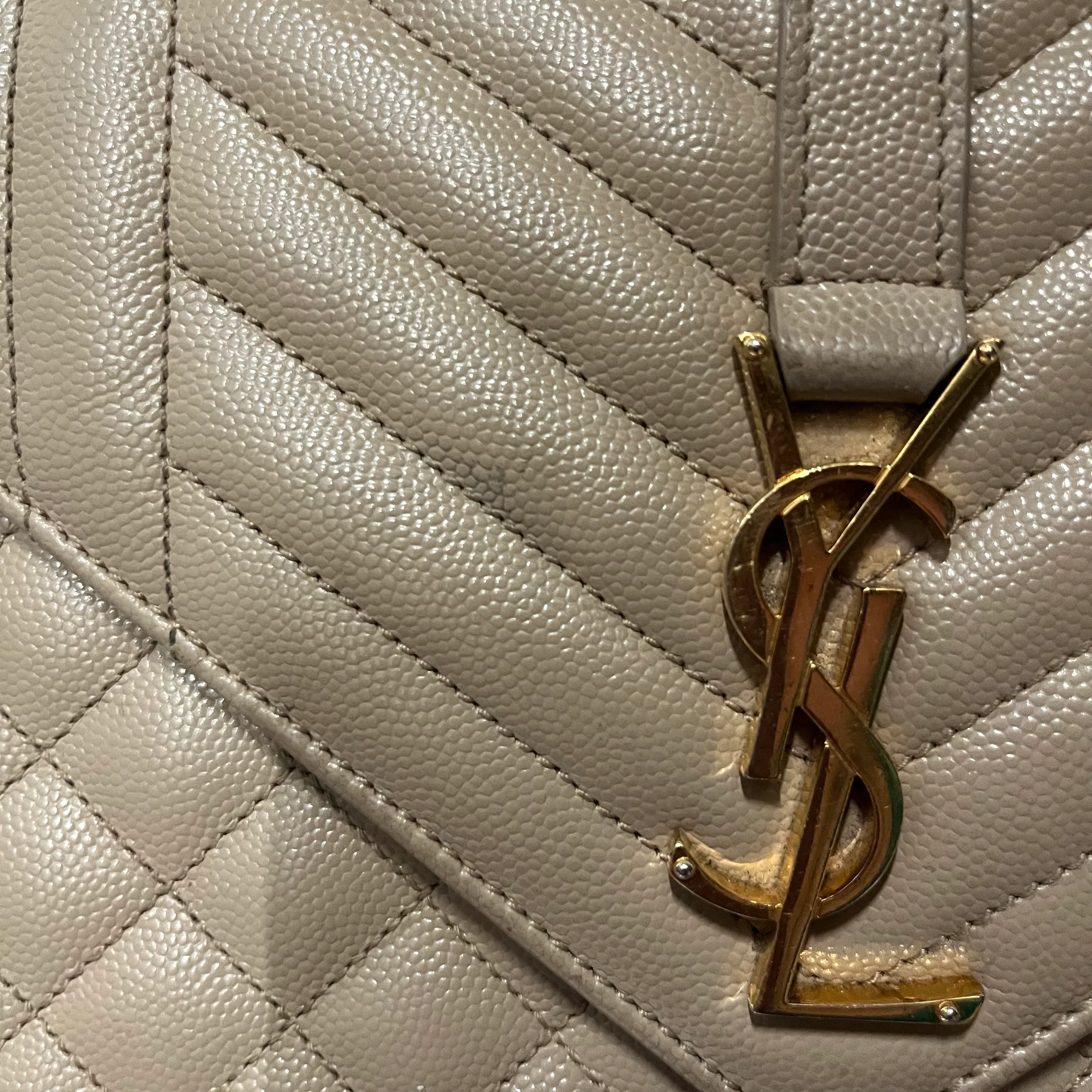 YVES SAINT LAURENT/Cross Body Bag/Leather/BEG/Quilted Envelope Medium