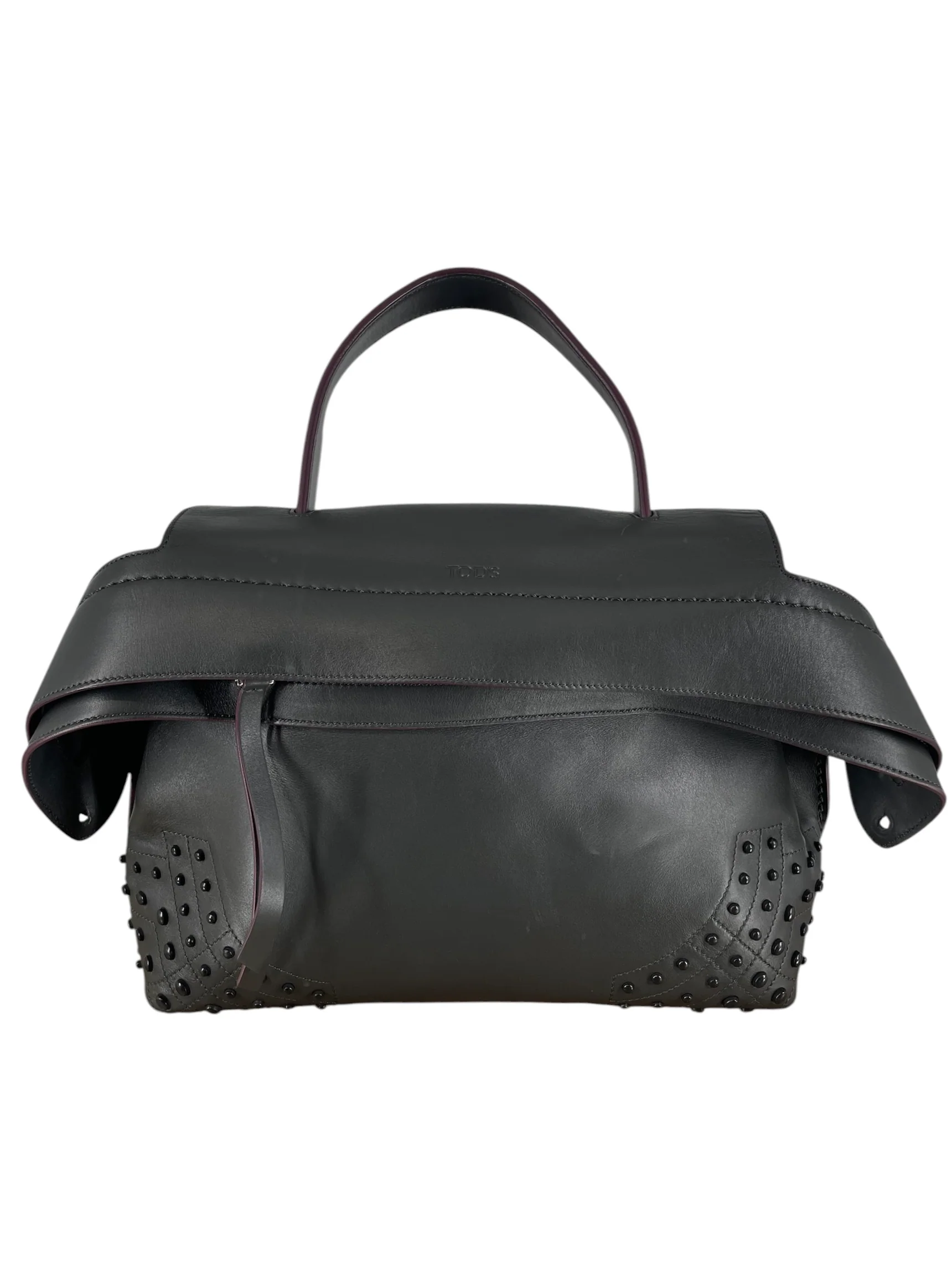 TOD'S/Hand Bag/Leather/GRY/studded red interior bag