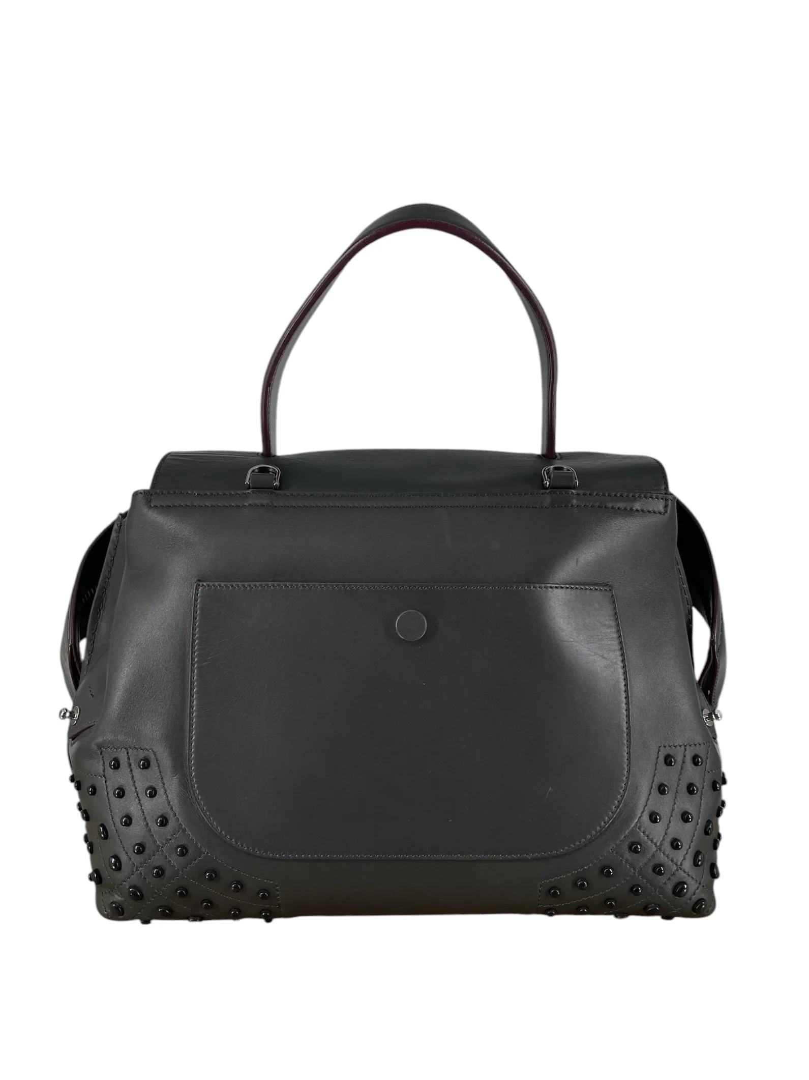 TOD'S/Hand Bag/Leather/GRY/studded red interior bag
