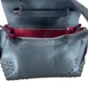 TOD'S/Hand Bag/Leather/GRY/studded red interior bag