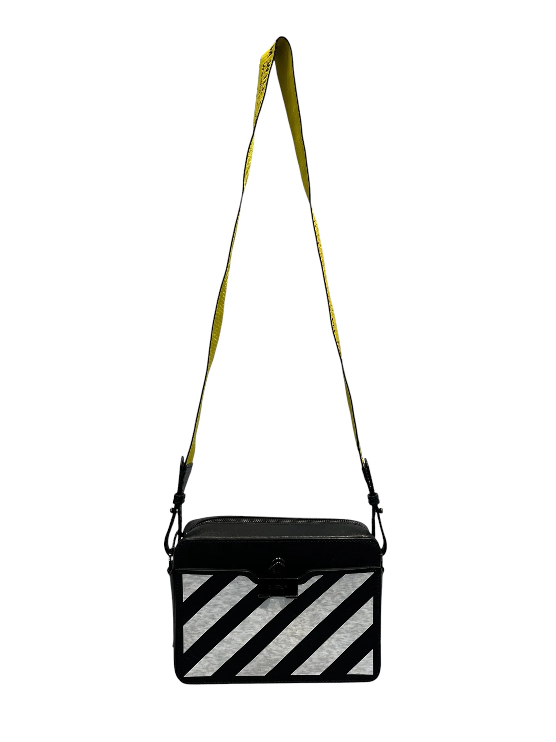 OFF-WHITE/Cross Body Bag/Stripe/Leather/BLK/DIAG CAMERA BAG