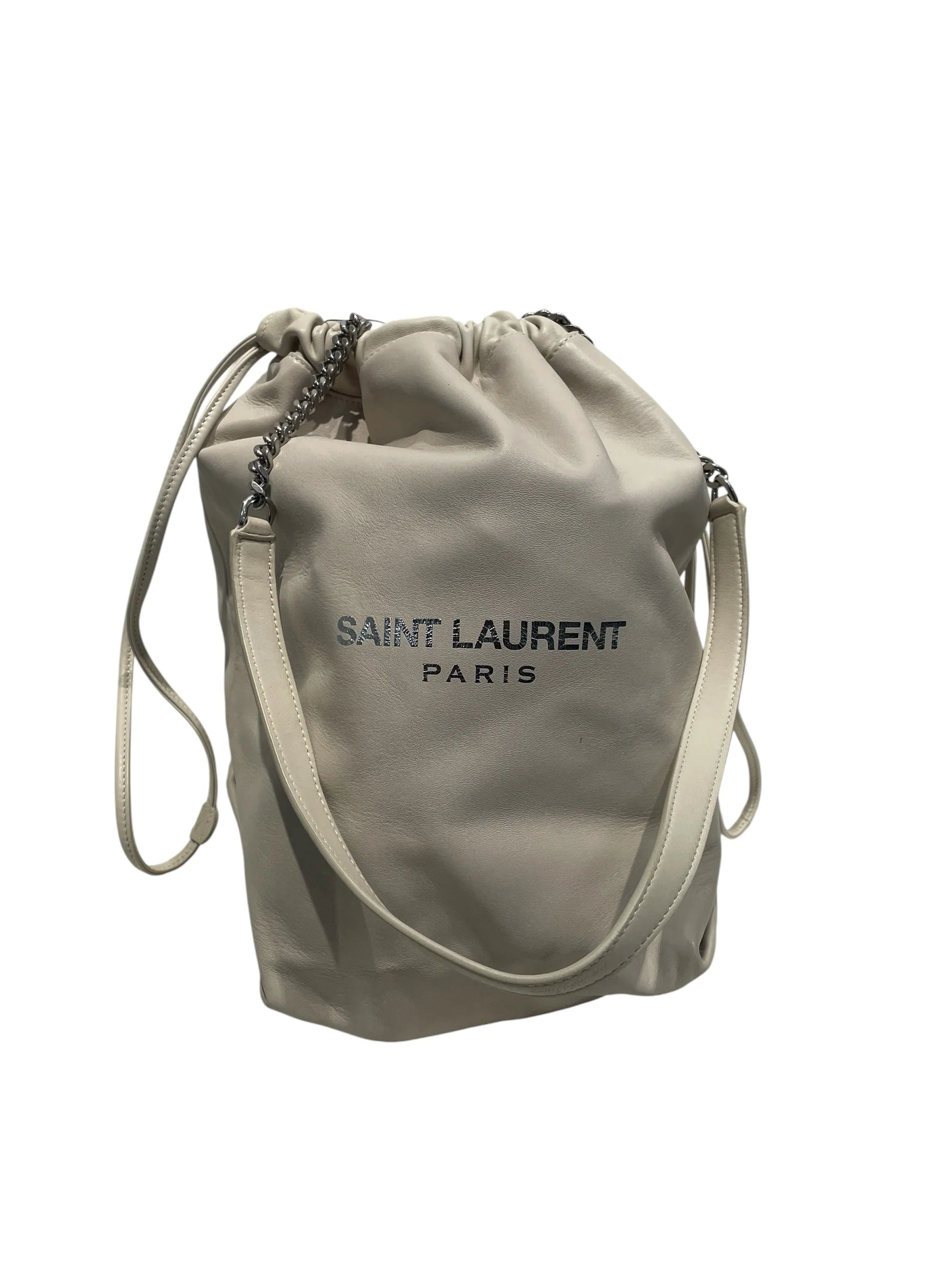 YVES SAINT LAURENT/Pouch/Leather/CRM/TEDDY DRAWSTRING