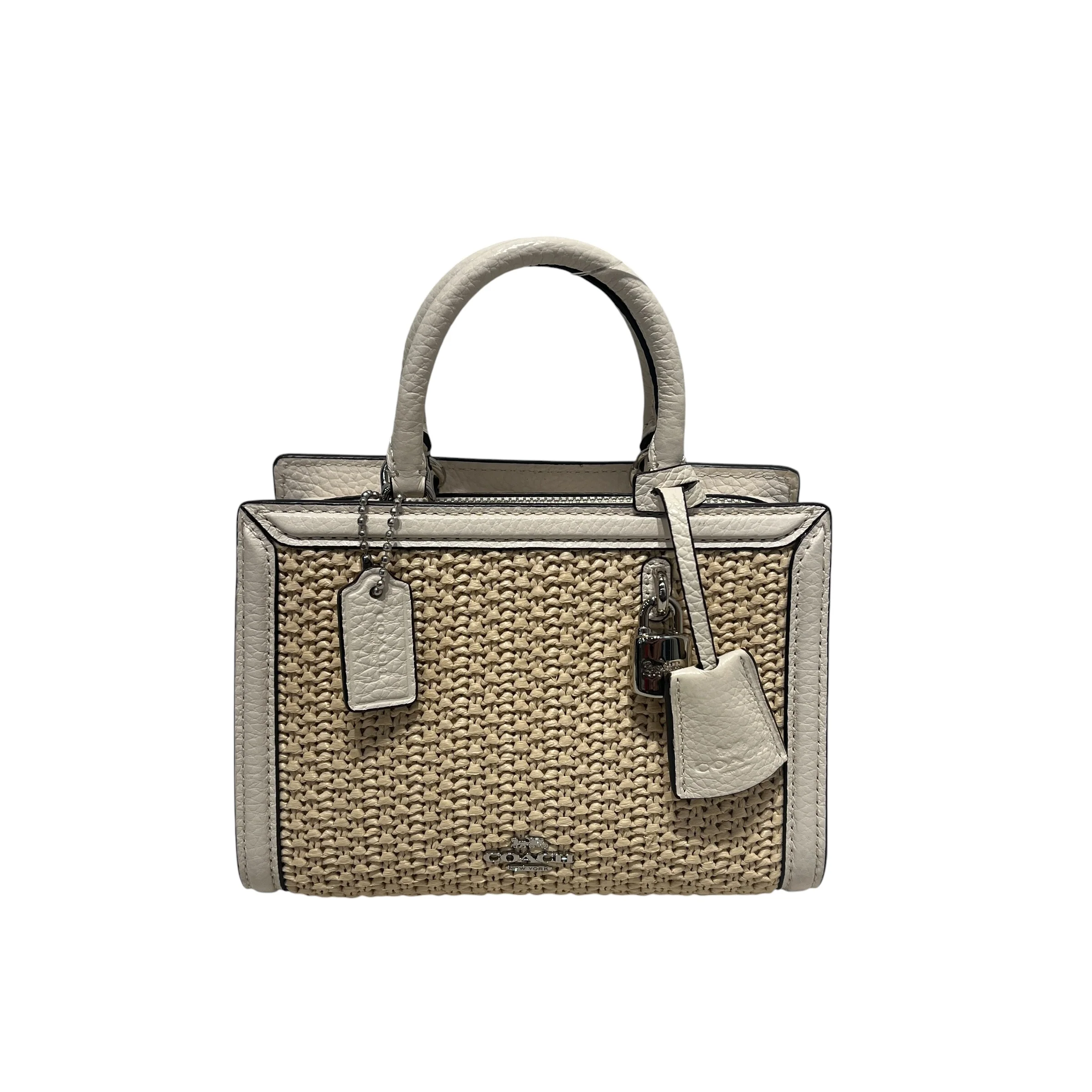 COACH/Hand Bag/WHT/WHITE STRAW MICRO ZOE BAG