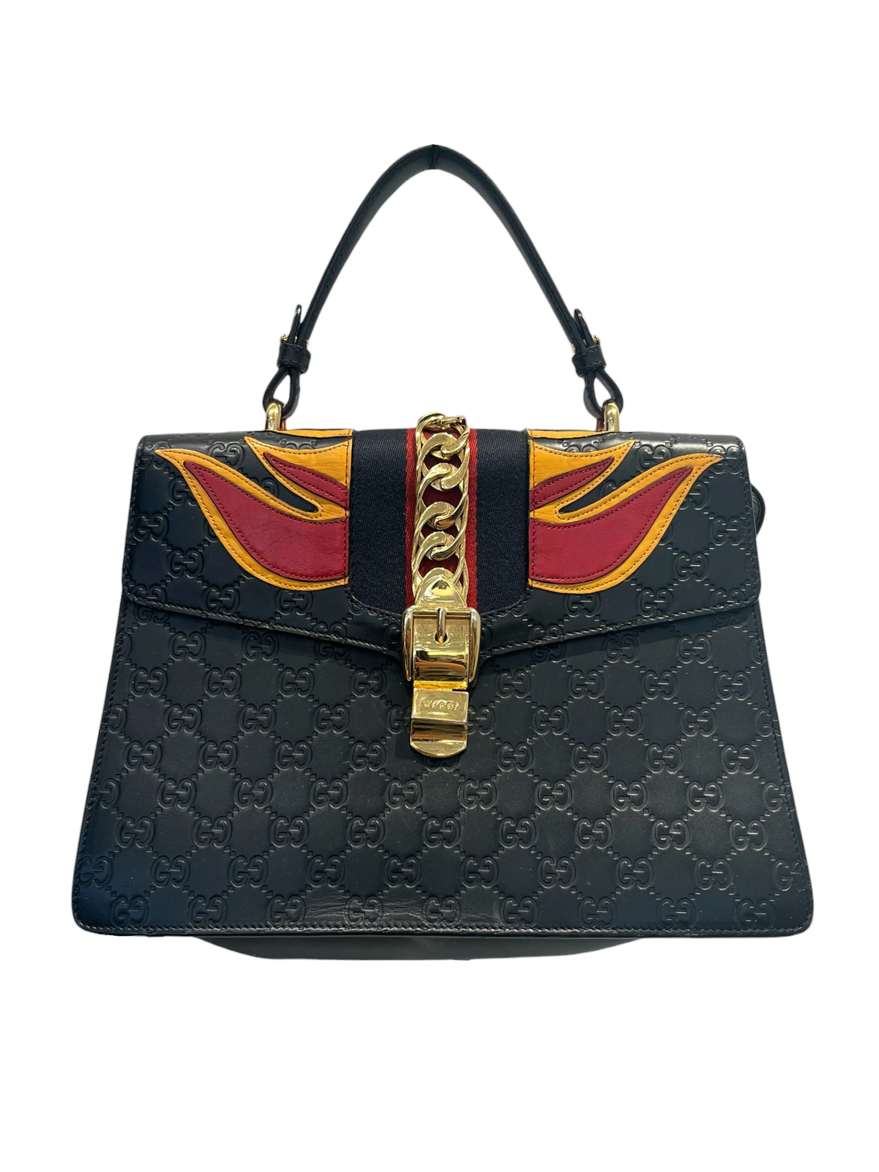 GUCCI/Tote Bag/Leather/BLK/FLAMES