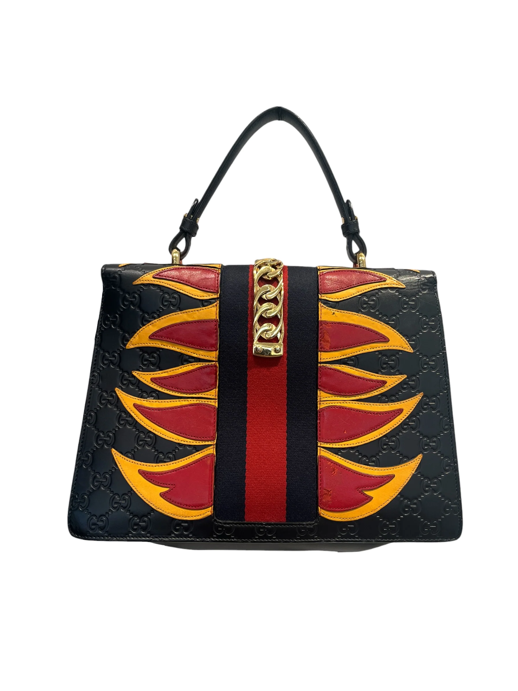 GUCCI/Tote Bag/Leather/BLK/FLAMES
