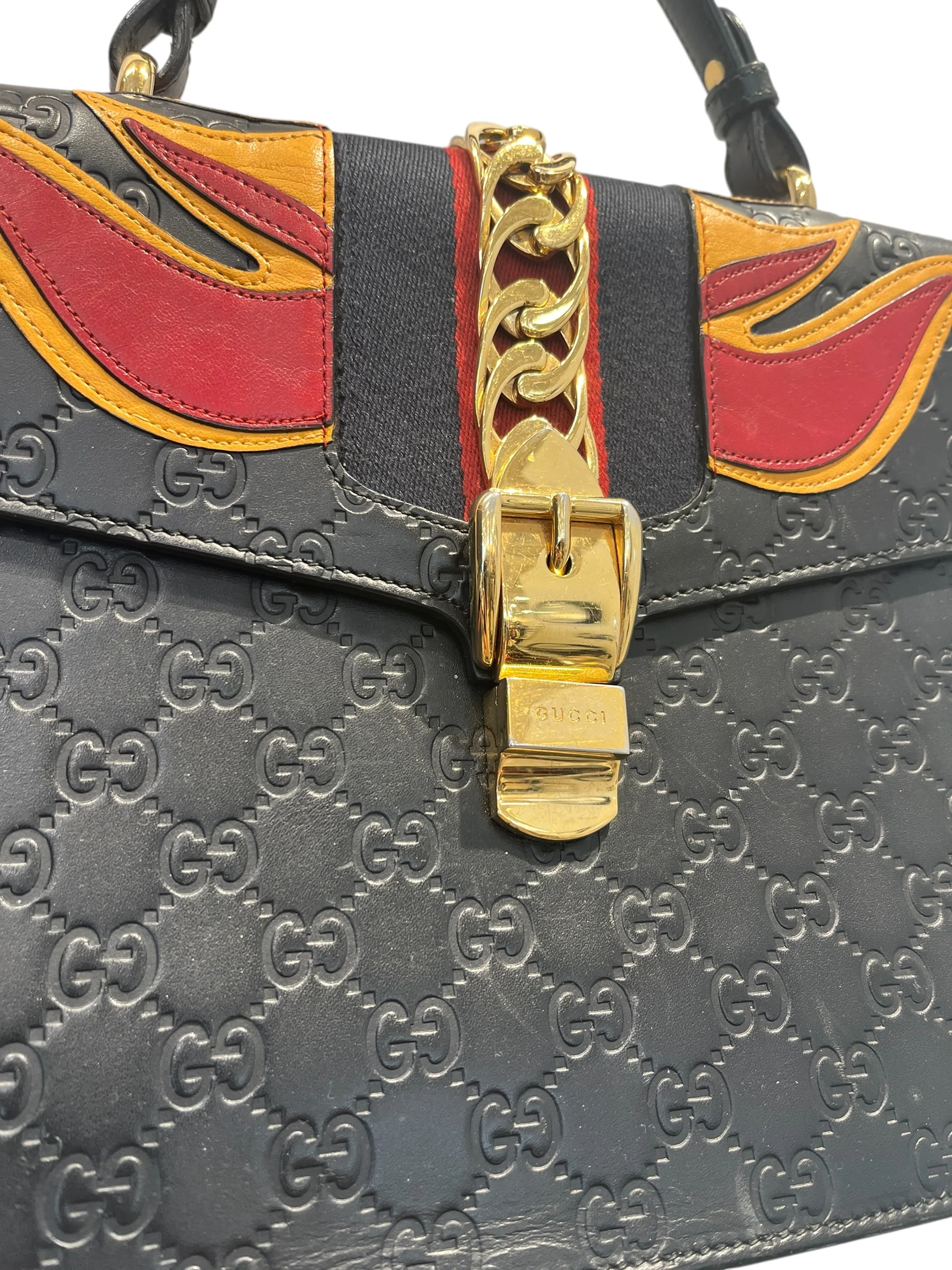 GUCCI/Tote Bag/Leather/BLK/FLAMES