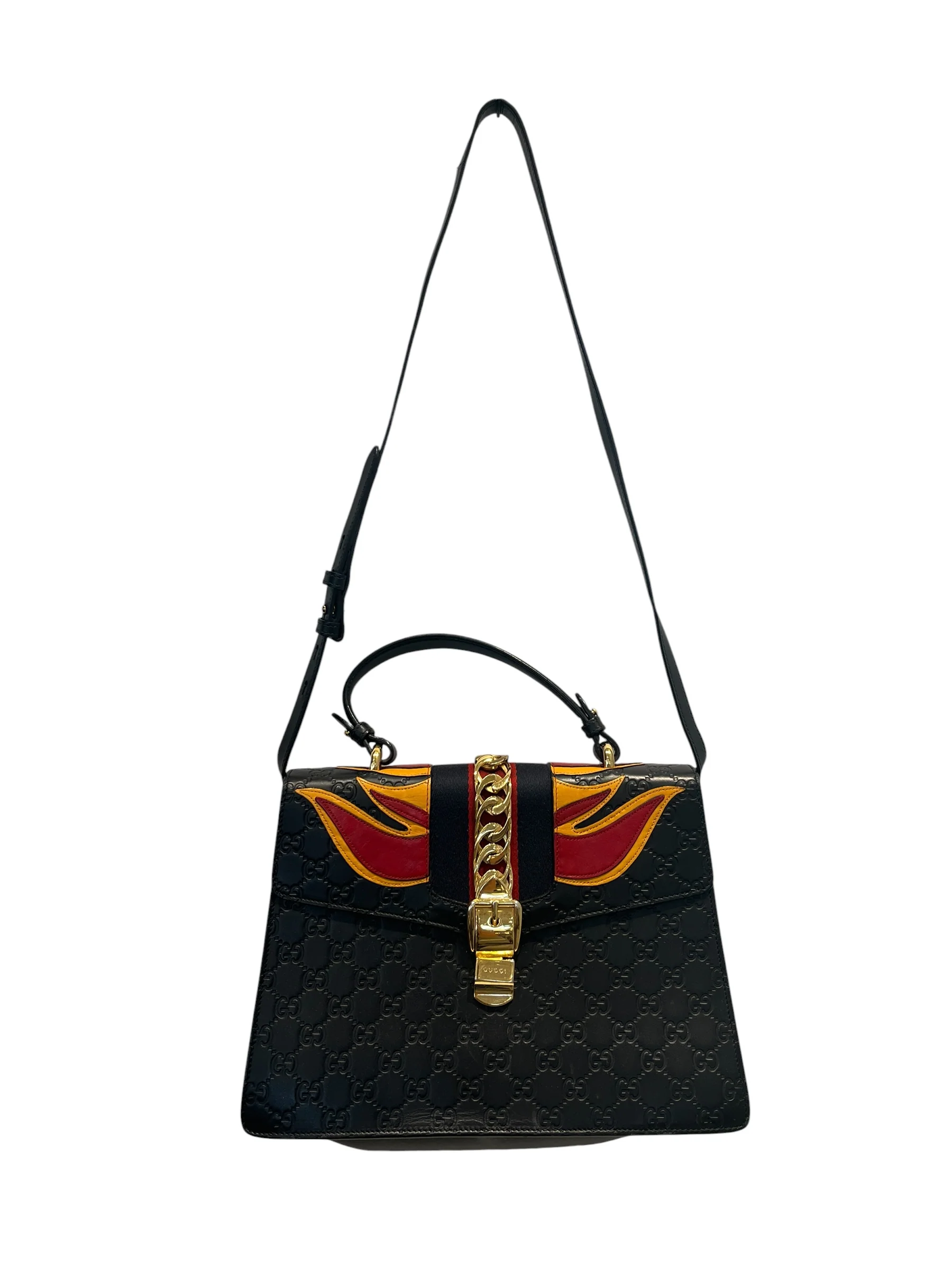 GUCCI/Tote Bag/Leather/BLK/FLAMES