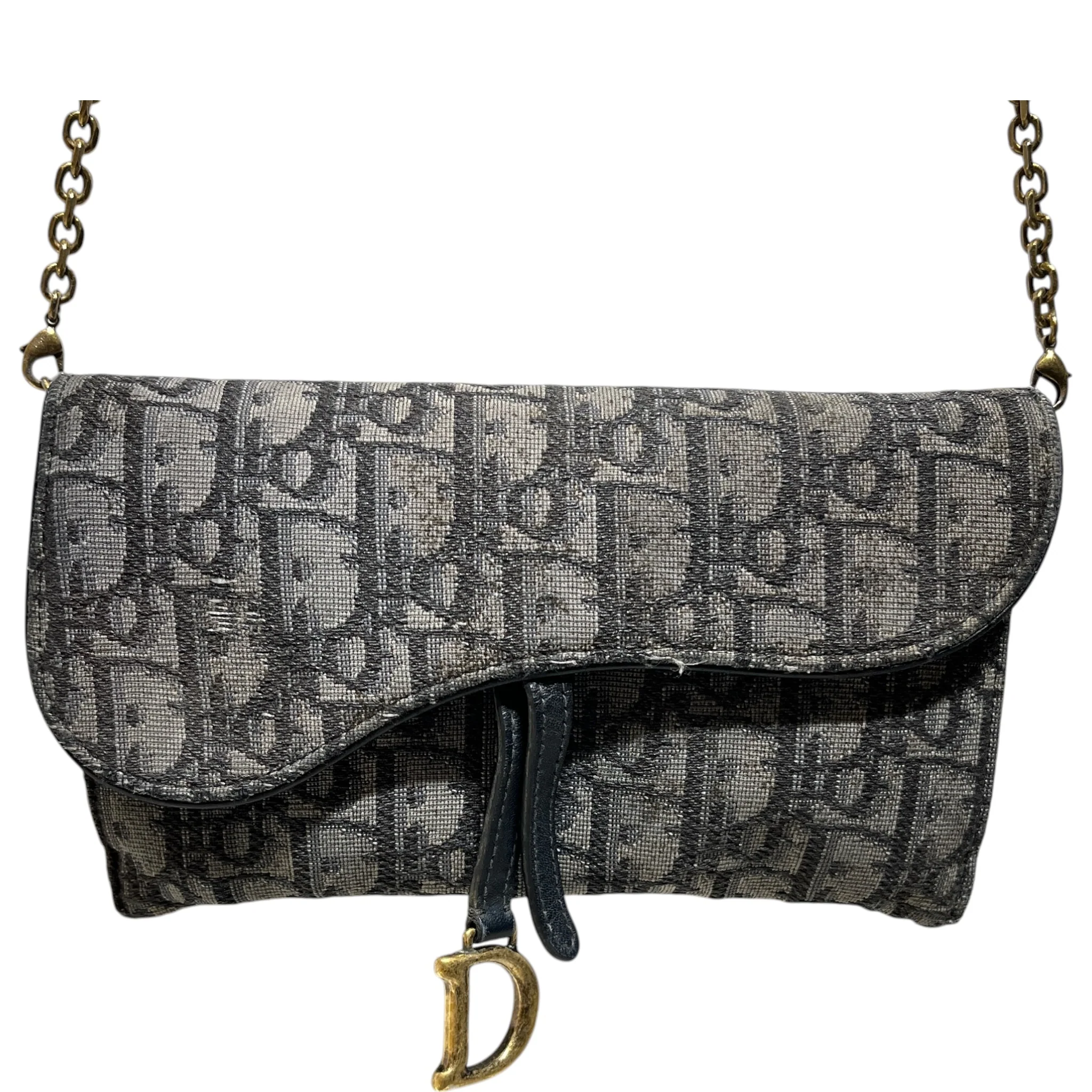 Christian Dior/Necklace/Canvas/GRY/Saddle Bag Wallet