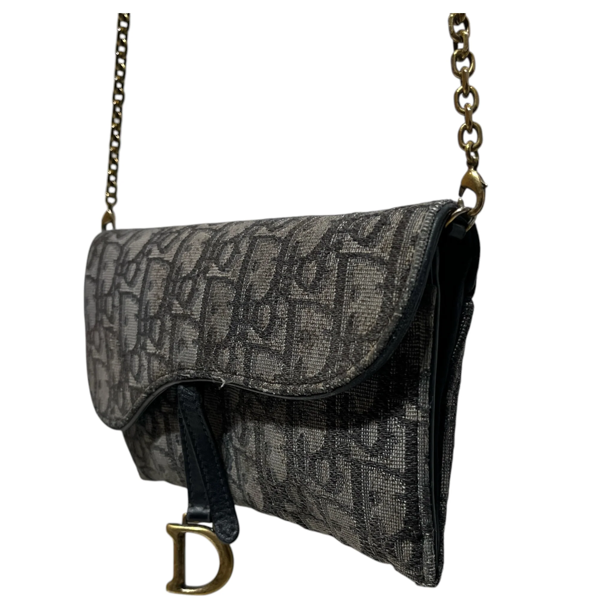 Christian Dior/Necklace/Canvas/GRY/Saddle Bag Wallet
