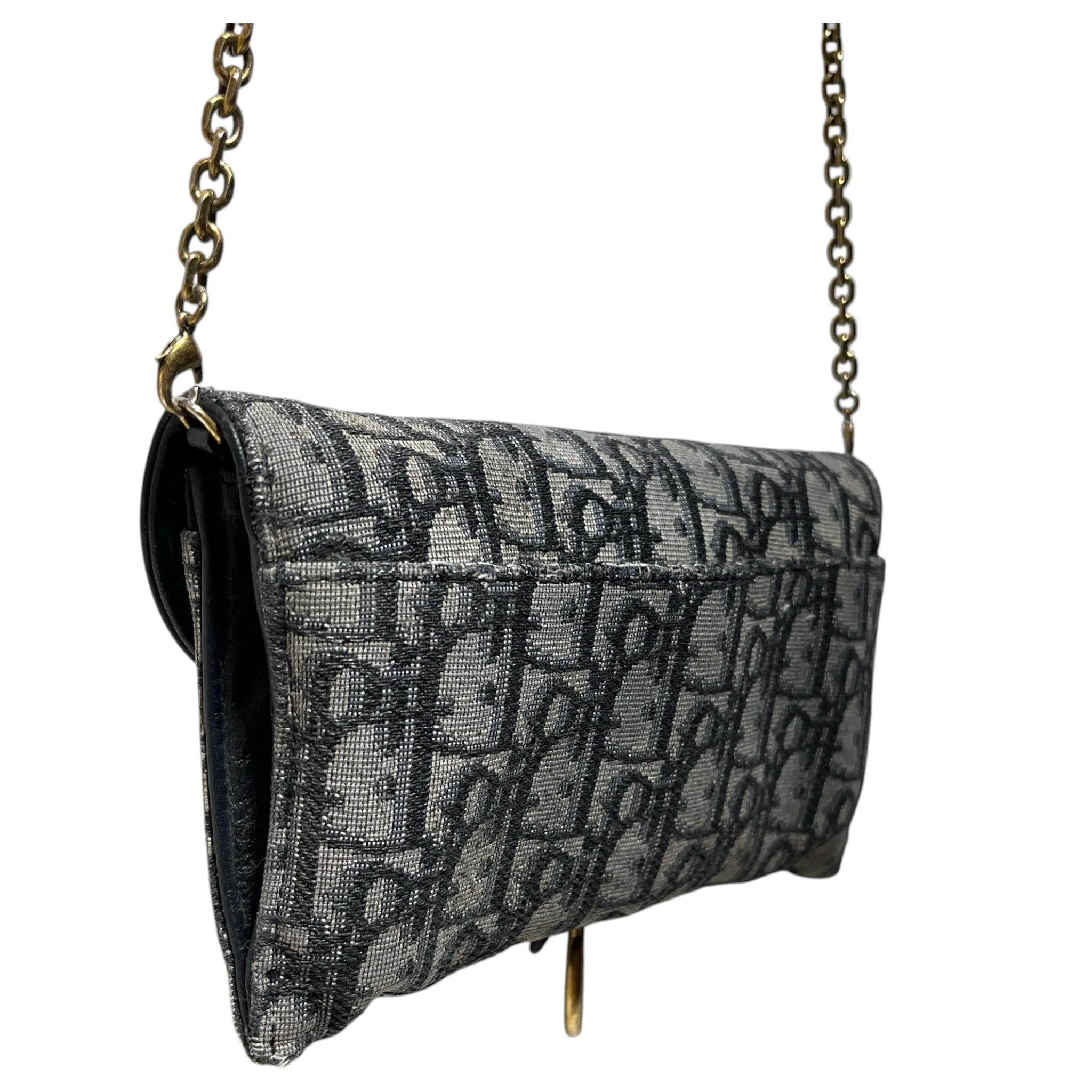 Christian Dior/Necklace/Canvas/GRY/Saddle Bag Wallet