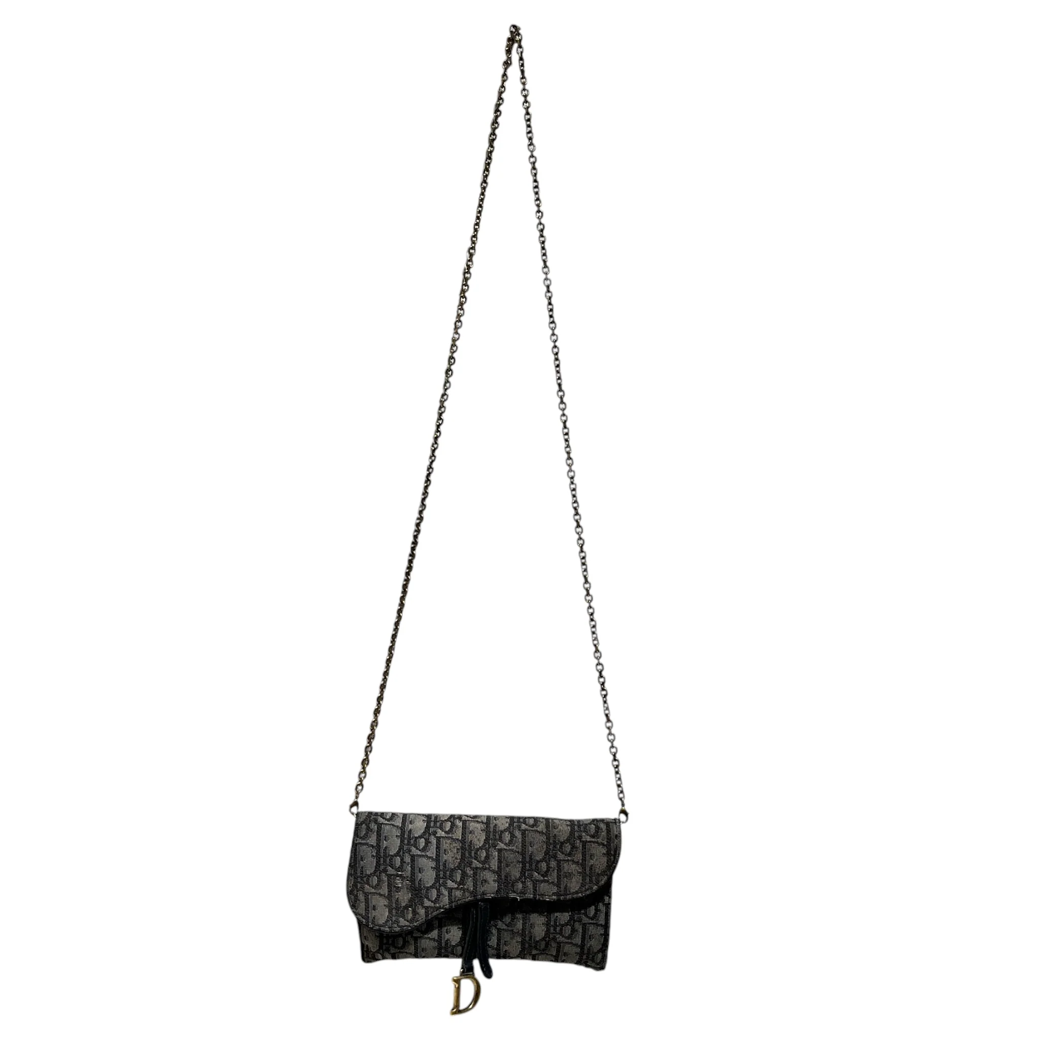 Christian Dior/Necklace/Canvas/GRY/Saddle Bag Wallet