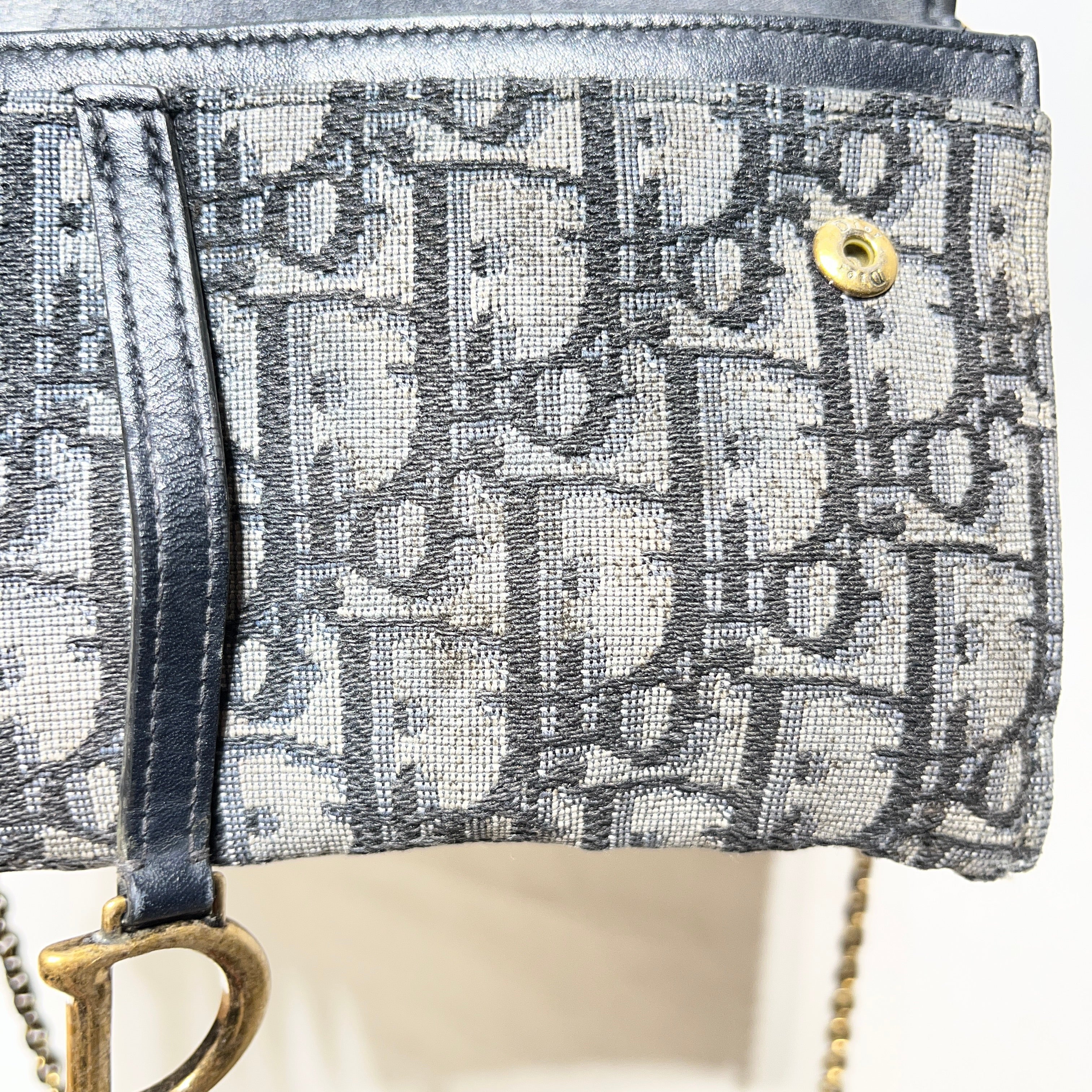 Christian Dior/Necklace/Canvas/GRY/Saddle Bag Wallet